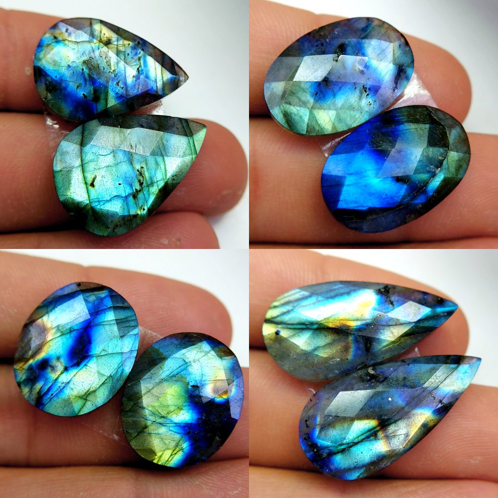 4 Pcs 120 Cts Natural Labradorite Cabochon Loose Gemstone Jewelry Wire Wrapped Pendant Semi-Precious Healing Crystal Lots 27x13 20x16 mm #13086