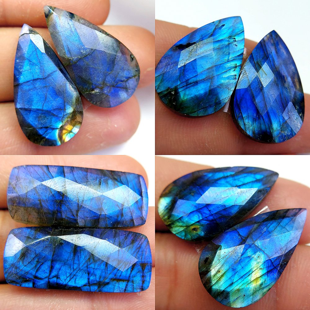 4 Pcs 152 Cts Natural Labradorite Cabochon Loose Gemstone Jewelry Wire Wrapped Pendant Semi-Precious Healing Crystal Lots 32x14 26x15 mm #13087