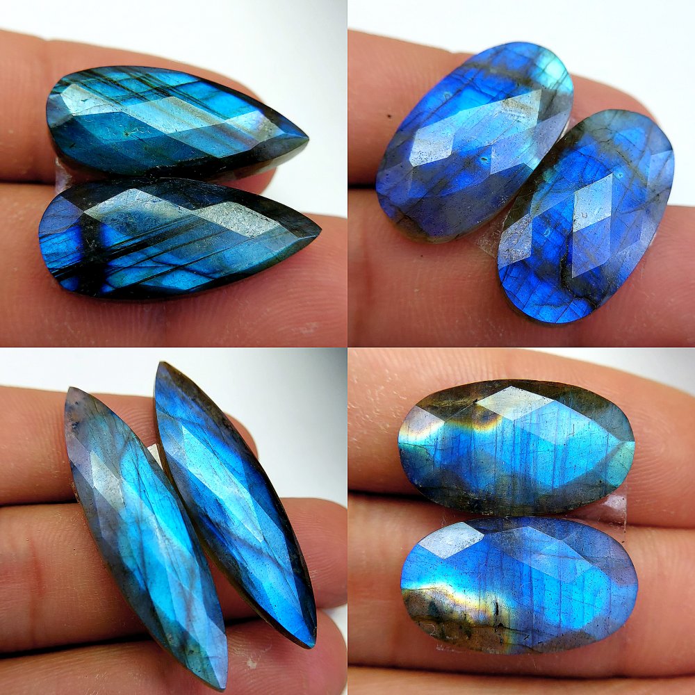 4 Pcs 112 Cts Natural Labradorite Cabochon Loose Gemstone Jewelry Wire Wrapped Pendant Semi-Precious Healing Crystal Lots 42x11 21x12mm #13088