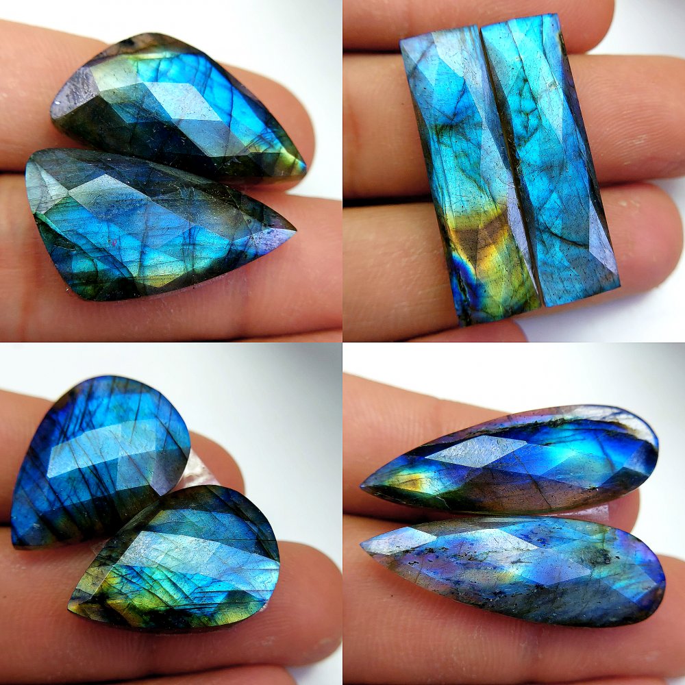 4 Pcs 126 Cts Natural Labradorite Cabochon Loose Gemstone Jewelry Wire Wrapped Pendant Semi-Precious Healing Crystal Lots 33x11 24x16mm #13089