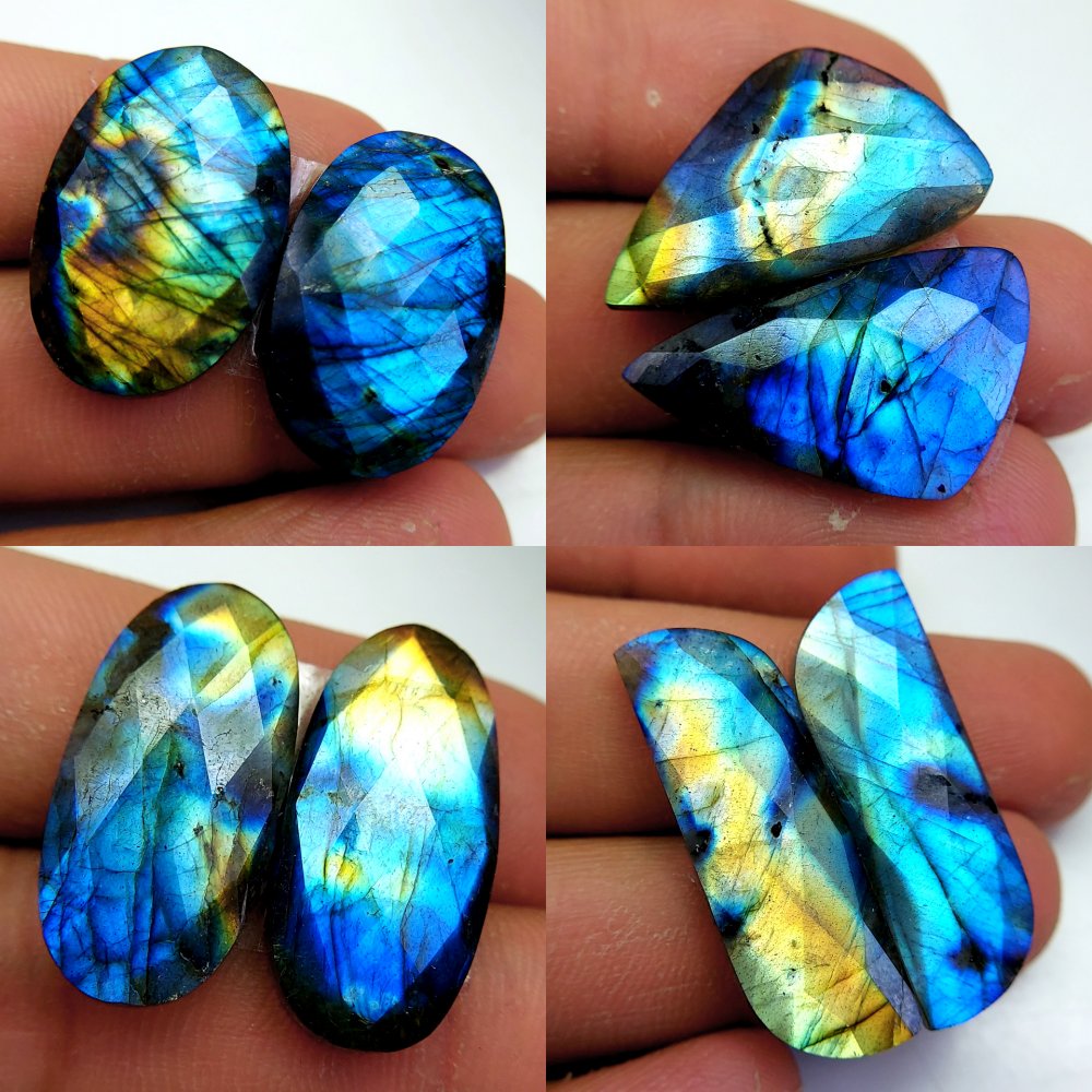 4 Pcs 130 Cts Natural Labradorite Cabochon Loose Gemstone Jewelry Wire Wrapped Pendant Semi-Precious Healing Crystal Lots 32x10 25x17mm #13090