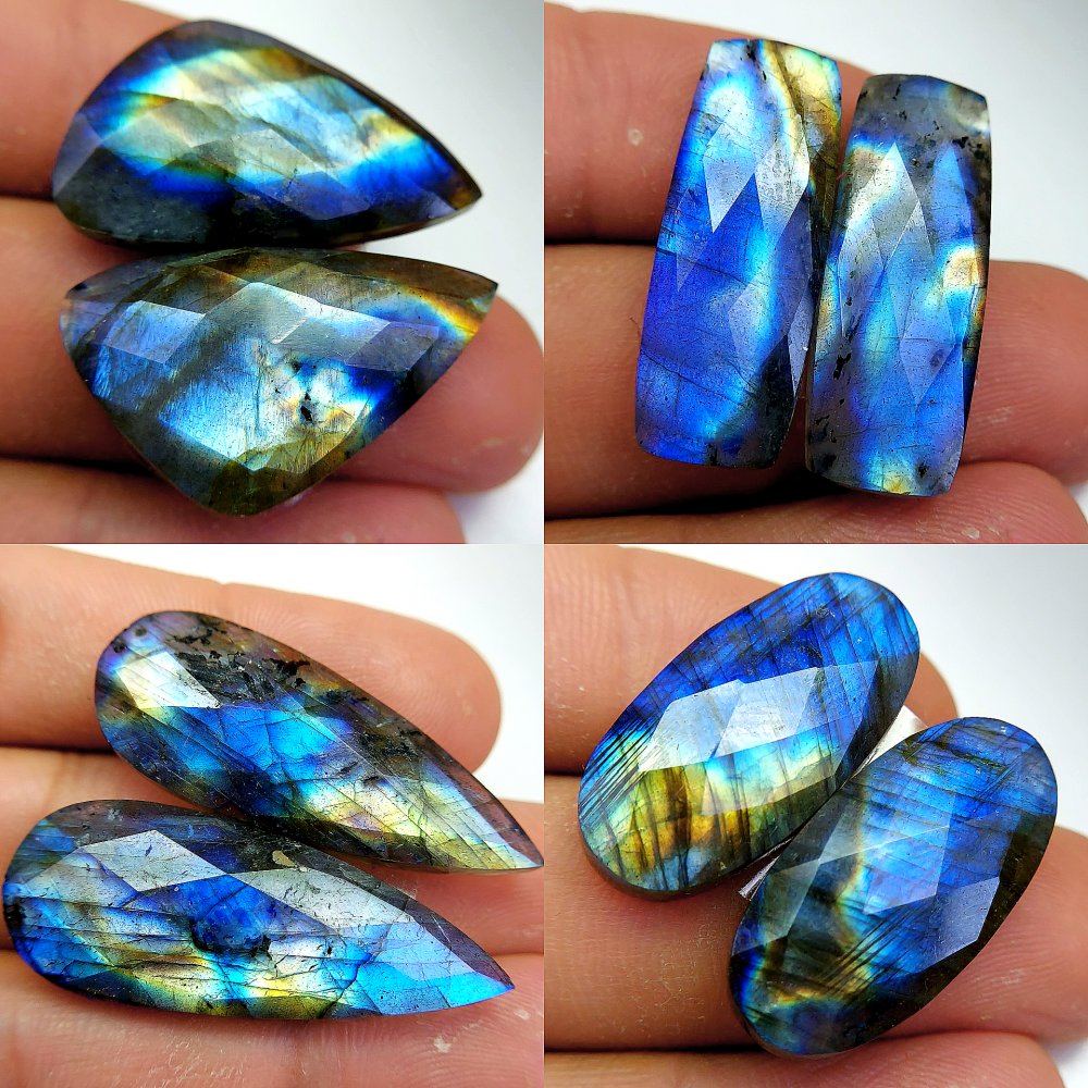 4 Pcs 160 Cts Natural Labradorite Cabochon Loose Gemstone Jewelry Wire Wrapped Pendant Semi-Precious Healing Crystal Lots 38x15 25x17mm #13091