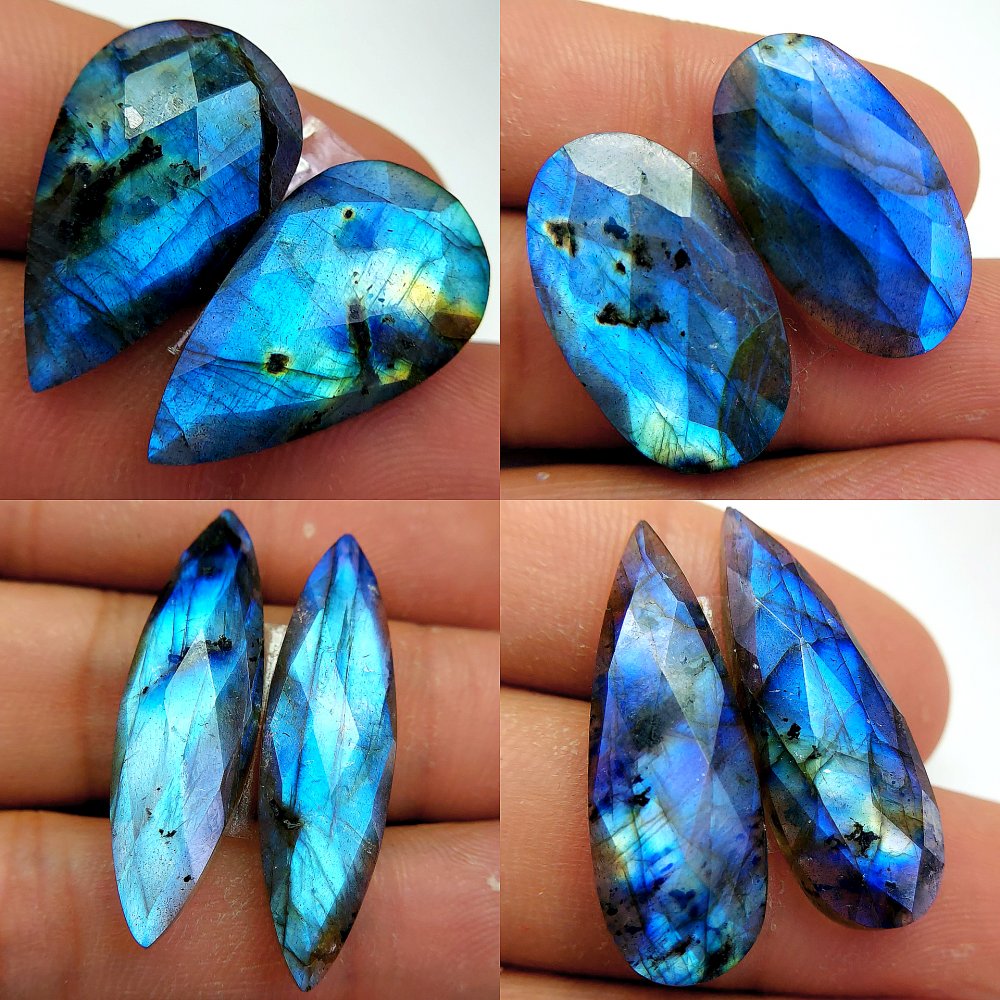 4 Pcs 116 Cts Natural Labradorite Cabochon Loose Gemstone Jewelry Wire Wrapped Pendant Semi-Precious Healing Crystal Lots 30x10 25x14mm #13092