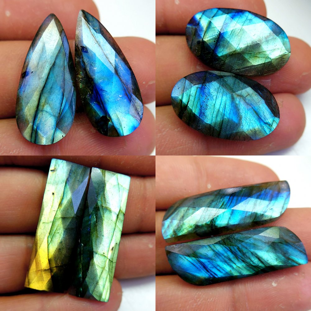 4 Pcs 144 Cts Natural Labradorite Cabochon Loose Gemstone Jewelry Wire Wrapped Pendant Semi-Precious Healing Crystal Lots 35x11 24x15mm #13094