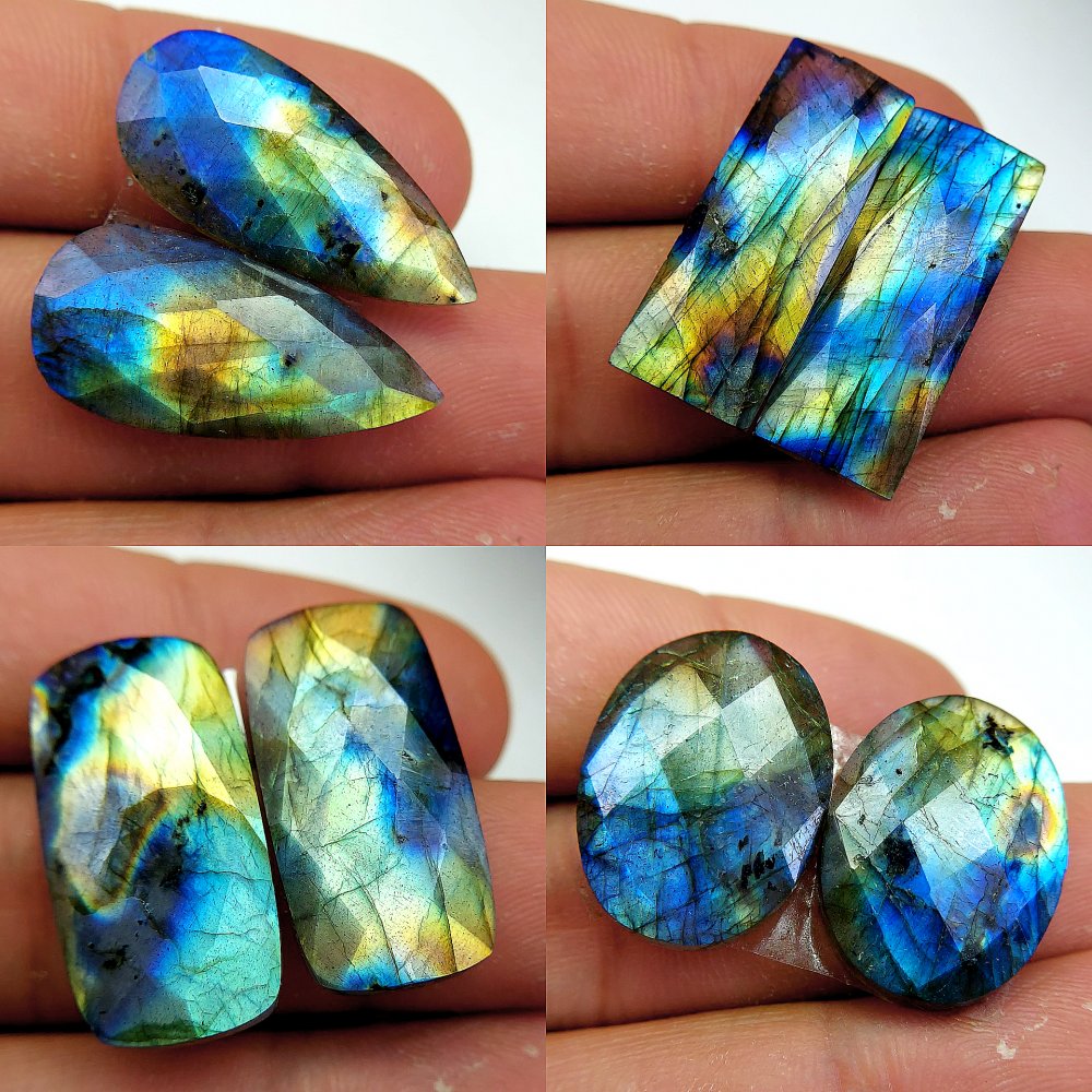 4 Pcs 122 Cts Natural Labradorite Cabochon Loose Gemstone Jewelry Wire Wrapped Pendant Semi-Precious Healing Crystal Lots 27x10 22x17mm #13096