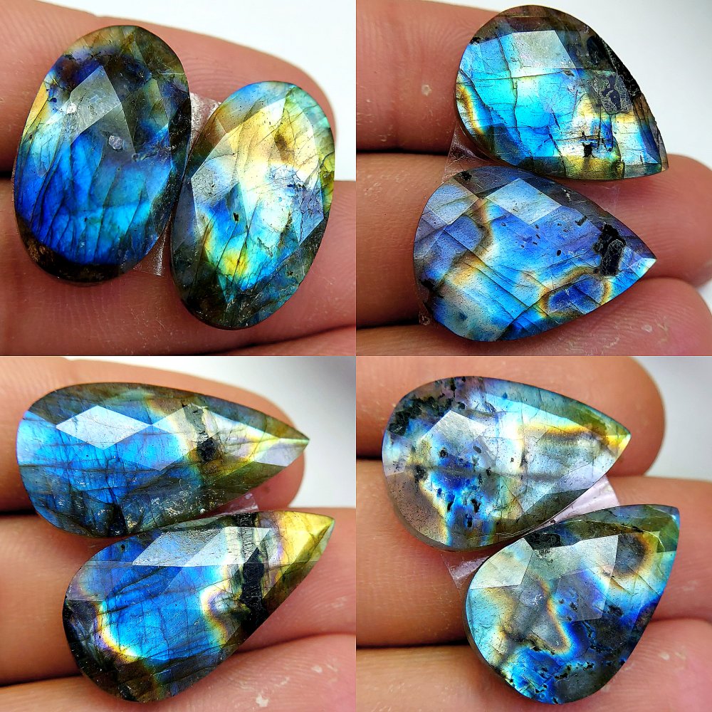 4 Pcs 116 Cts Natural Labradorite Cabochon Loose Gemstone Jewelry Wire Wrapped Pendant Semi-Precious Healing Crystal Lots 28x15 23x16mm #13097