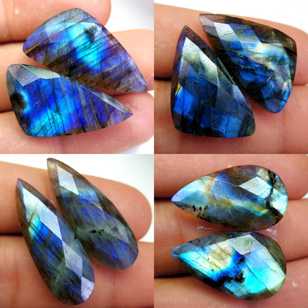 4 Pcs 115 Cts Natural Labradorite Cabochon Loose Gemstone Jewelry Wire Wrapped Pendant Semi-Precious Healing Crystal Lots 30x10 24x14mm #13098