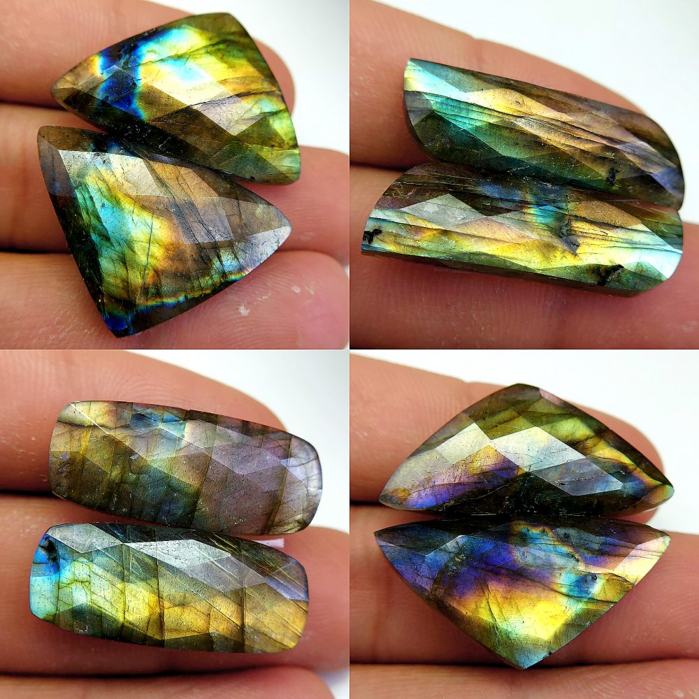 4 Pcs 135 Cts Natural Labradorite Cabochon Loose Gemstone Jewelry Wire Wrapped Pendant Semi-Precious Healing Crystal Lots 32x15 26x11mm #13099