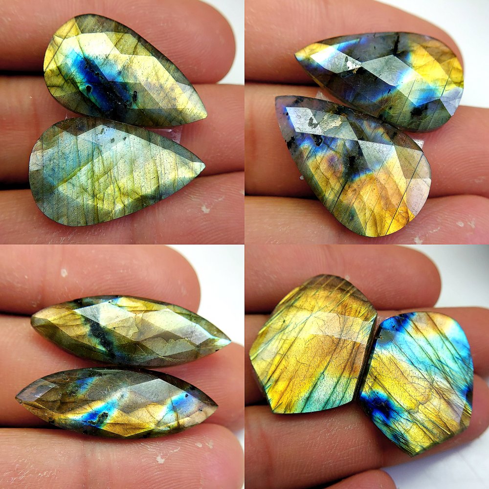 4 Pcs 120 Cts Natural Labradorite Cabochon Loose Gemstone Jewelry Wire Wrapped Pendant Semi-Precious Healing Crystal Lots 28x20 31x10mm #13100