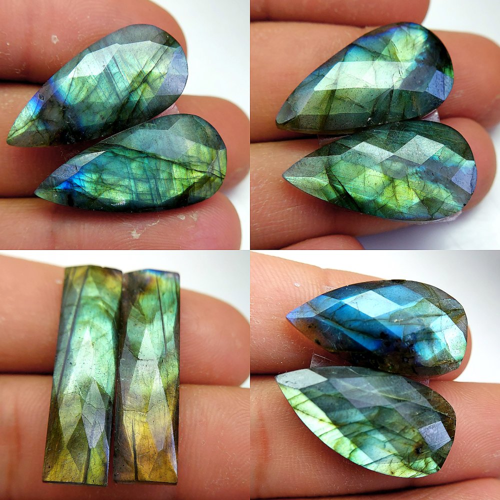 4 Pcs 109 Cts Natural Labradorite Cabochon Loose Gemstone Jewelry Wire Wrapped Pendant Semi-Precious Healing Crystal Lots 30x7 25x13mm #13101