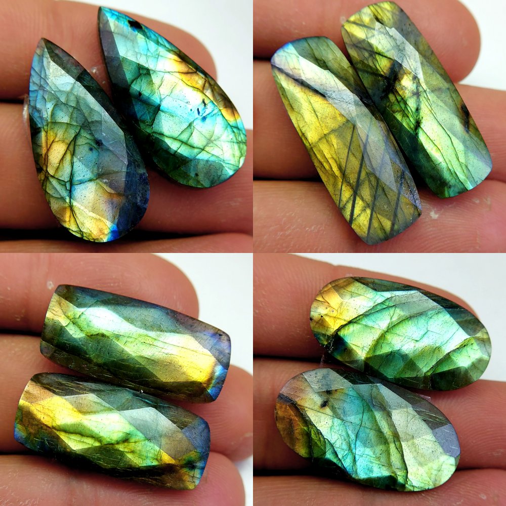 4 Pcs 121 Cts Natural Labradorite Cabochon Loose Gemstone Jewelry Wire Wrapped Pendant Semi-Precious Healing Crystal Lots 30x13 28x15mm #13102