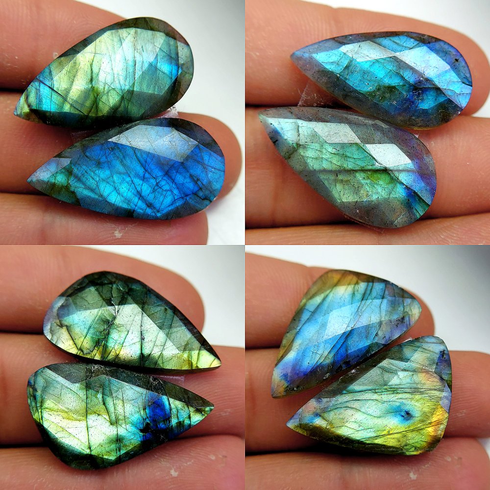 4 Pcs 118 Cts Natural Labradorite Cabochon Loose Gemstone Jewelry Wire Wrapped Pendant Semi-Precious Healing Crystal Lots 30x15 28x15mm #13103