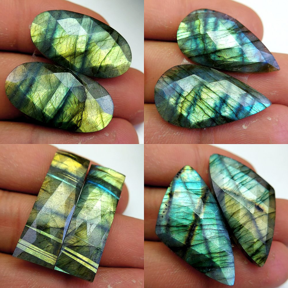 4 Pcs 148 Cts Natural Labradorite Cabochon Loose Gemstone Jewelry Wire Wrapped Pendant Semi-Precious Healing Crystal Lots 36x17 28x15mm #13105