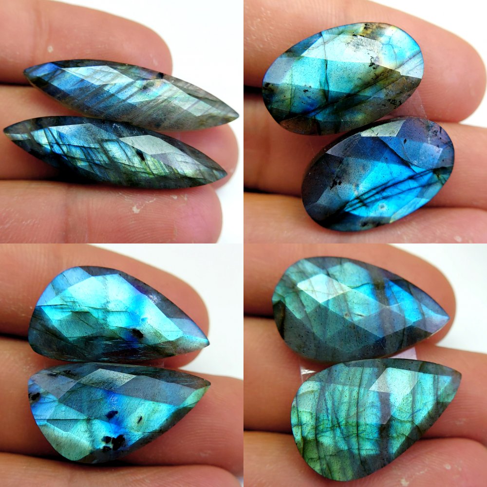 4 Pcs 125 Cts Natural Labradorite Cabochon Loose Gemstone Jewelry Wire Wrapped Pendant Semi-Precious Healing Crystal Lots 37x10 23x14mm #13106