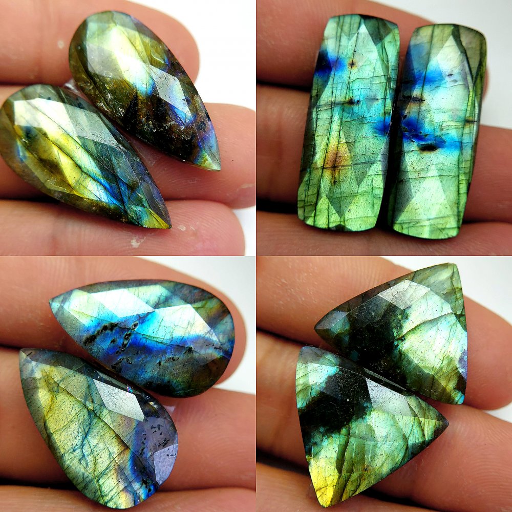 4 Pcs 132 Cts Natural Labradorite Cabochon Loose Gemstone Jewelry Wire Wrapped Pendant Semi-Precious Healing Crystal Lots 30x12 24x14mm #13107