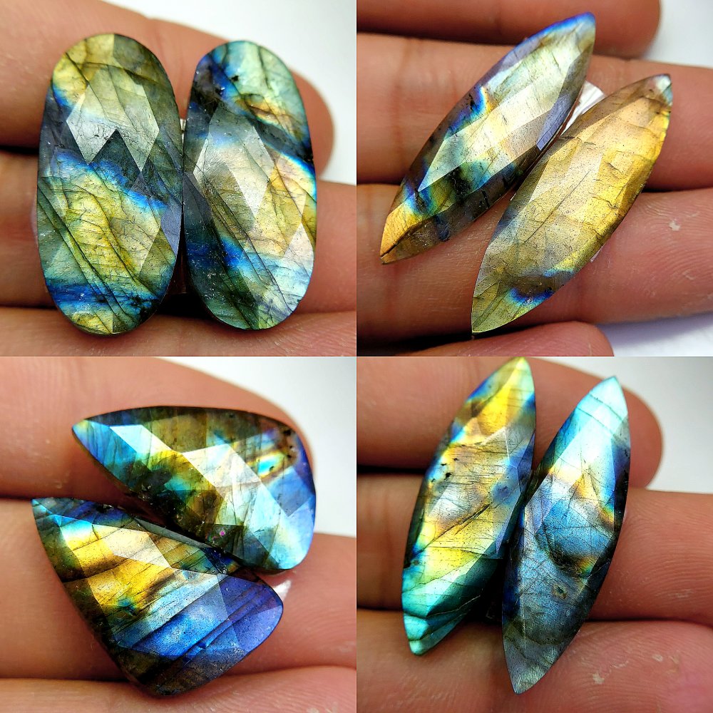 4 Pcs 115 Cts Natural Labradorite Cabochon Loose Gemstone Jewelry Wire Wrapped Pendant Semi-Precious Healing Crystal Lots 37x10 22x13mm #13108