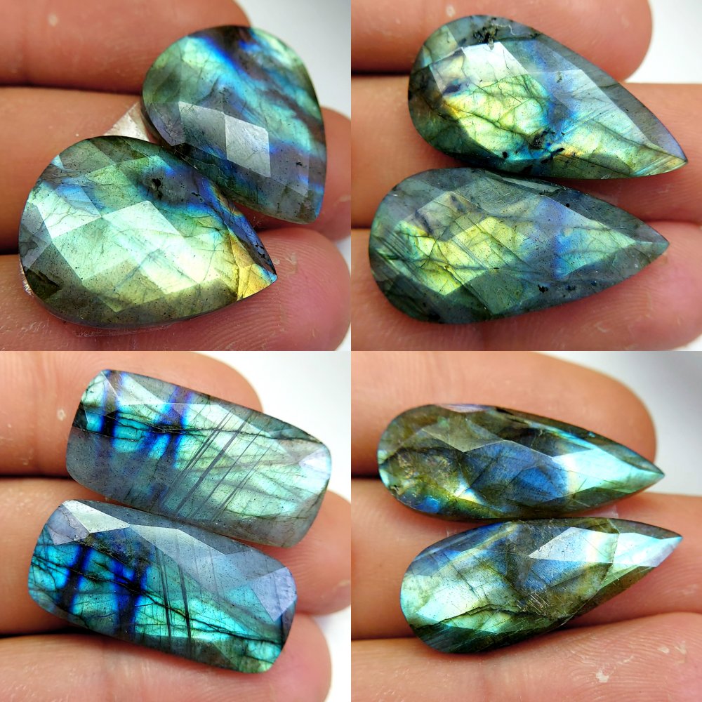 4 Pcs 118 Cts Natural Labradorite Cabochon Loose Gemstone Jewelry Wire Wrapped Pendant Semi-Precious Healing Crystal Lots 28x11 23x 17mm #13109