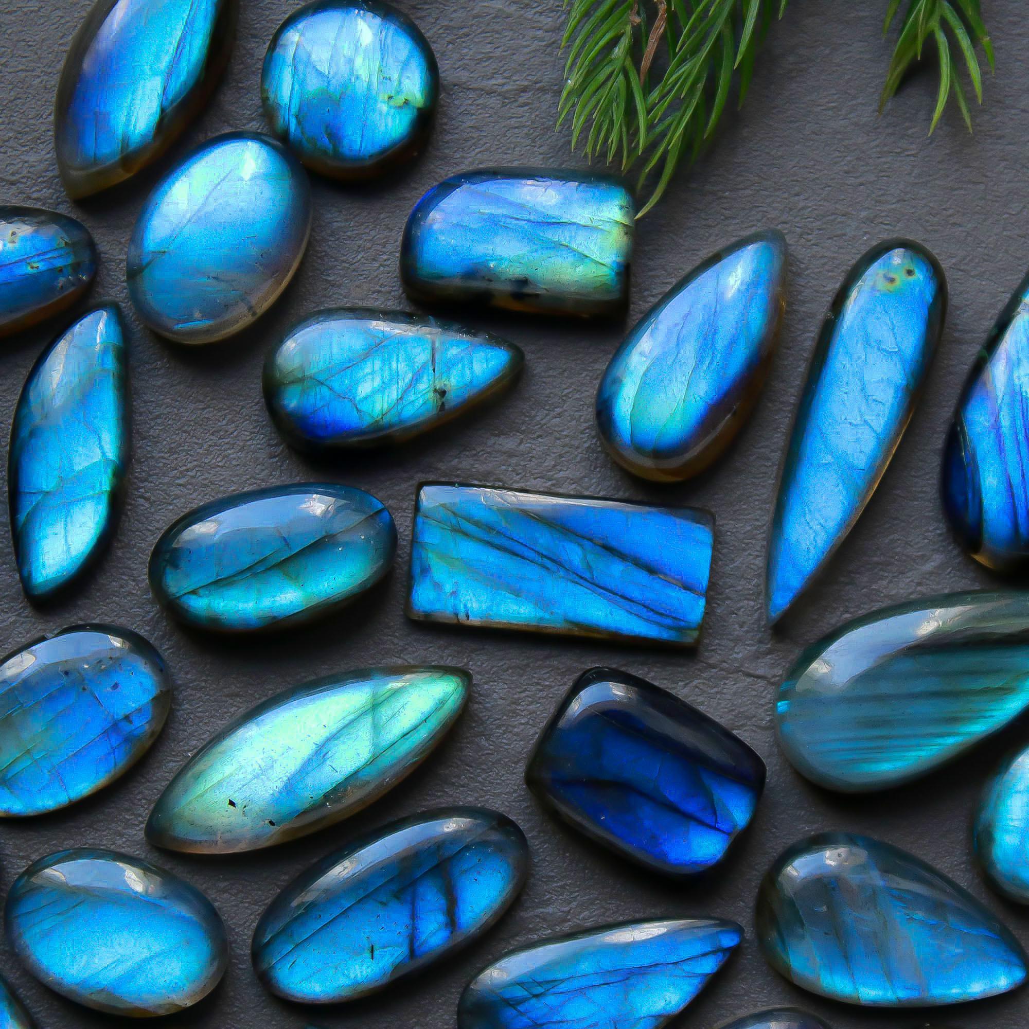 30 Pcs 216 Cts  Natural Labradorite Cabochon Loose Gemstone Jewelry Semi-Precious Healing Crystal Lots 9x9-24x10mm 13312