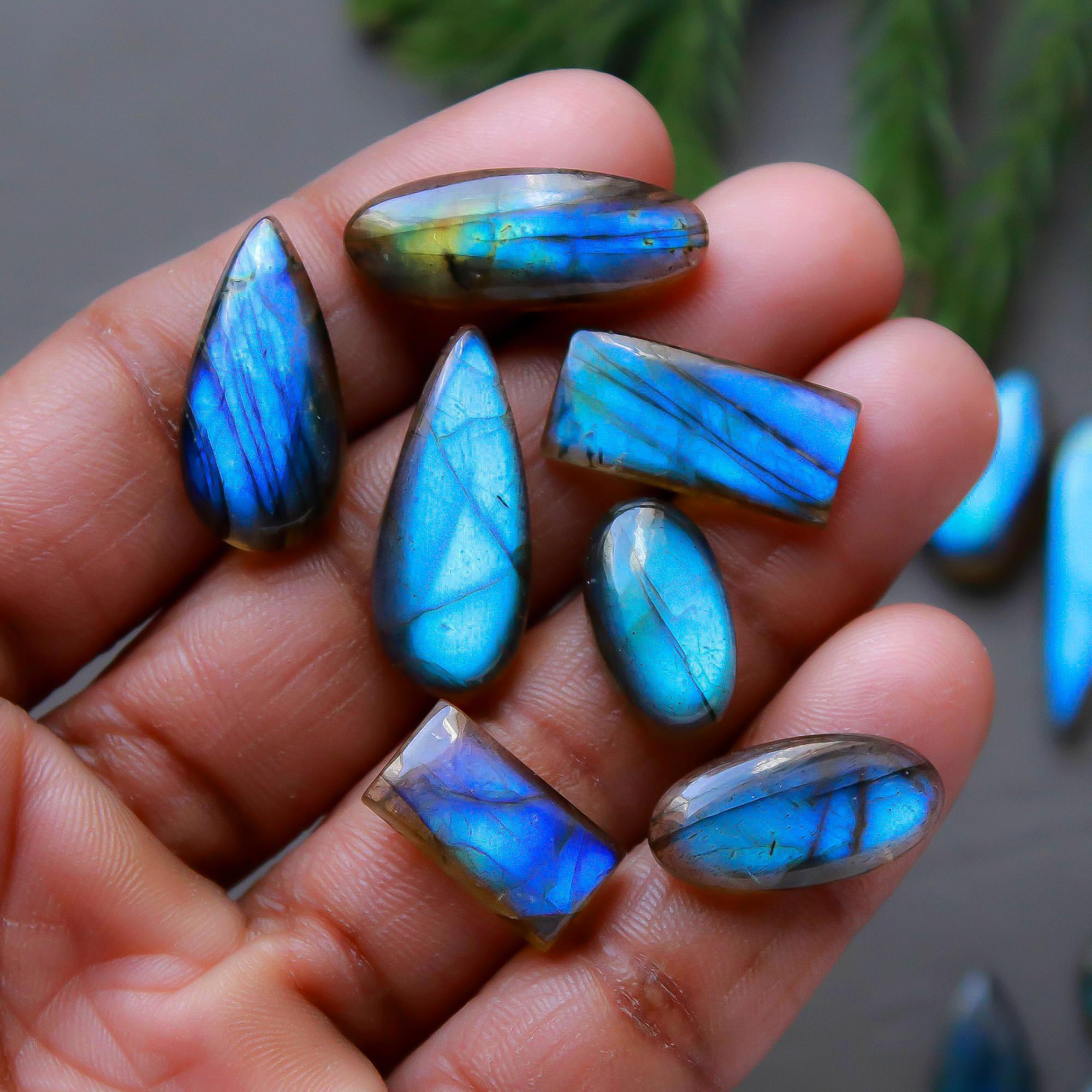 30 Pcs 216 Cts  Natural Labradorite Cabochon Loose Gemstone Jewelry Semi-Precious Healing Crystal Lots 9x9-24x10mm 13312