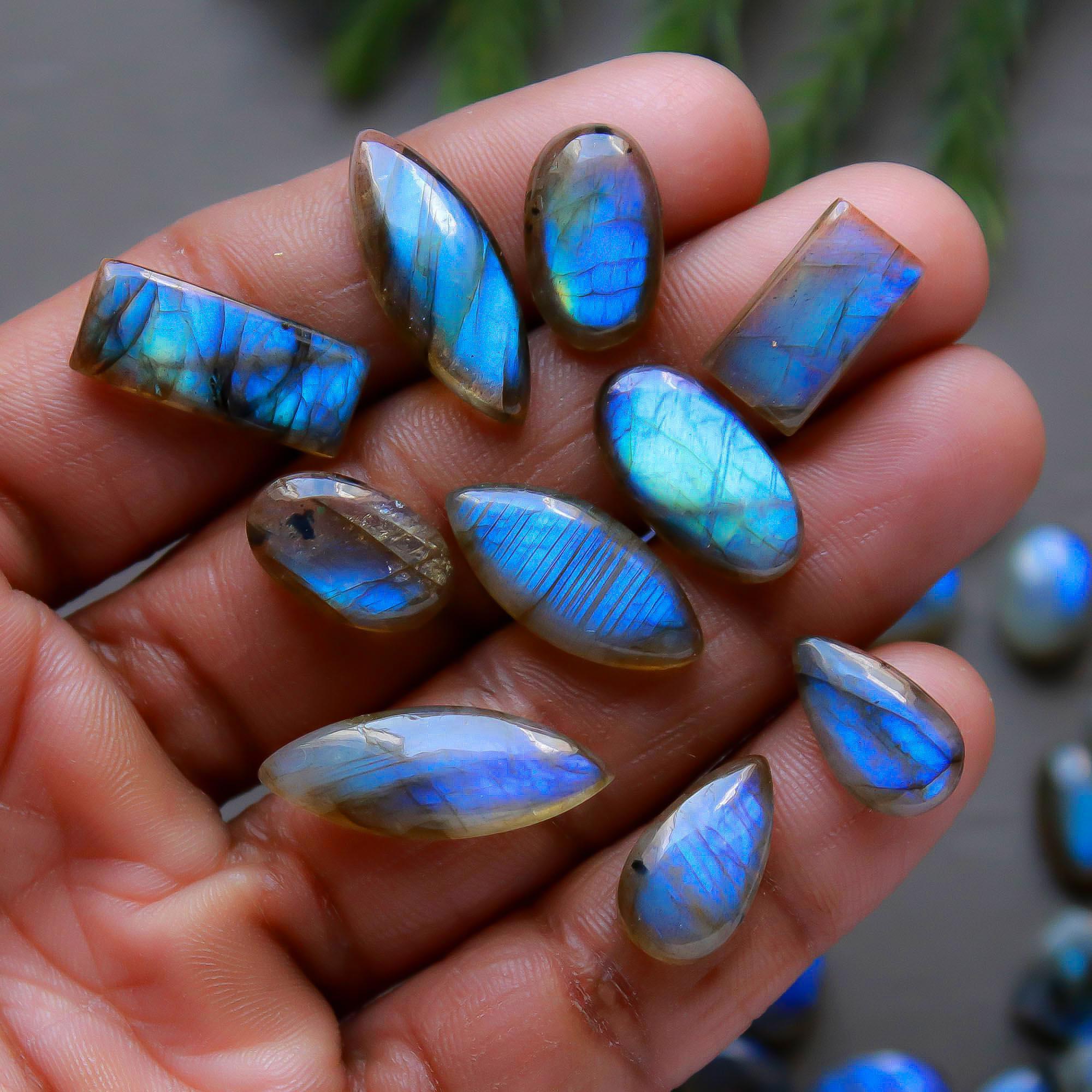 49 Pcs 213 Cts  Natural Labradorite Cabochon Loose Gemstone Jewelry Semi-Precious Healing Crystal Lots 7x7-22x8mm 13313