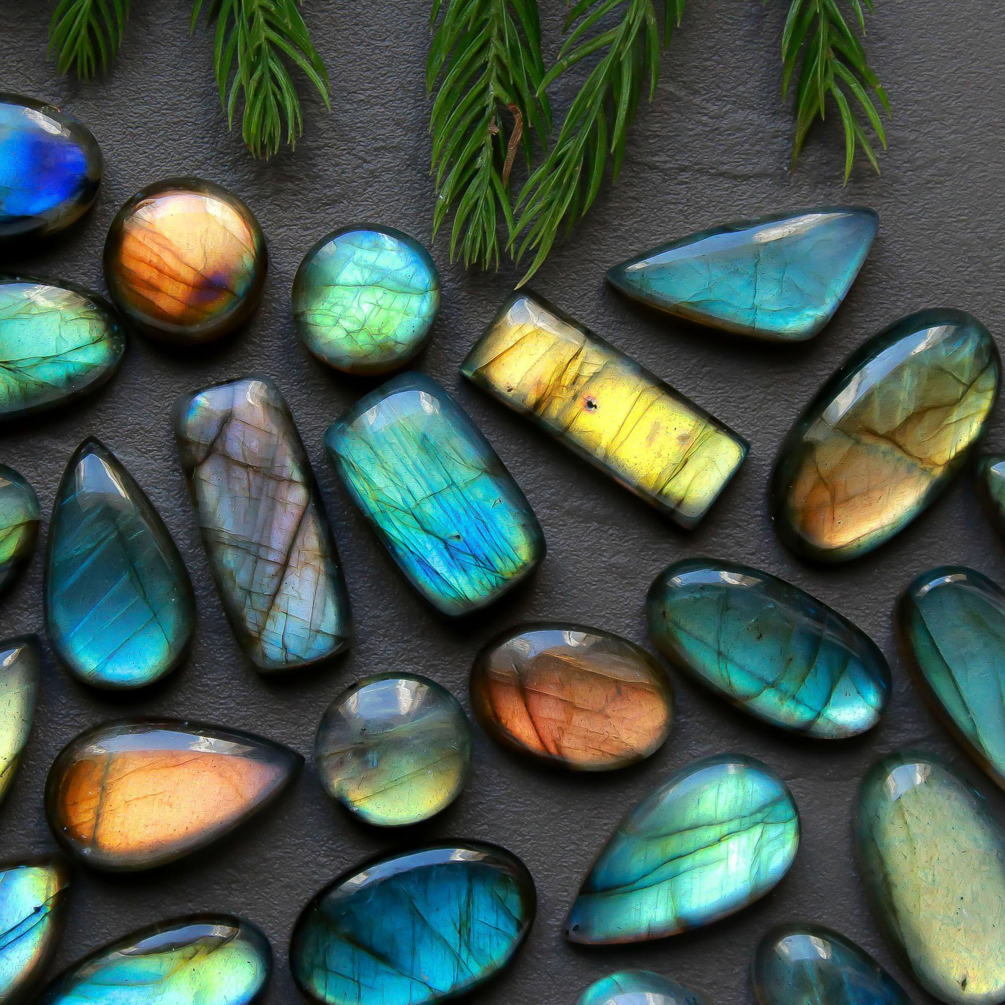 31 Pcs 240 Cts  Natural Labradorite Cabochon Loose Gemstone Jewelry Semi-Precious Healing Crystal Lots 10x10-23x10mm 13314