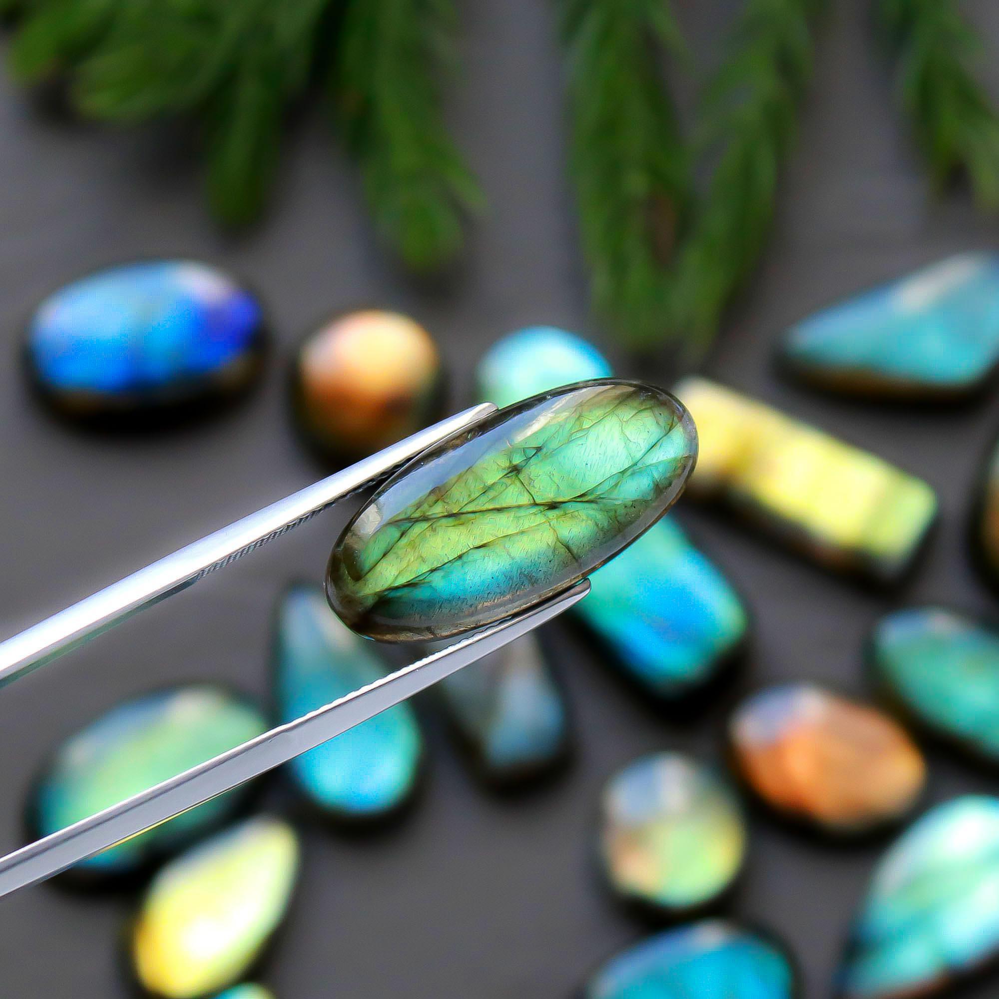 31 Pcs 240 Cts  Natural Labradorite Cabochon Loose Gemstone Jewelry Semi-Precious Healing Crystal Lots 10x10-23x10mm 13314