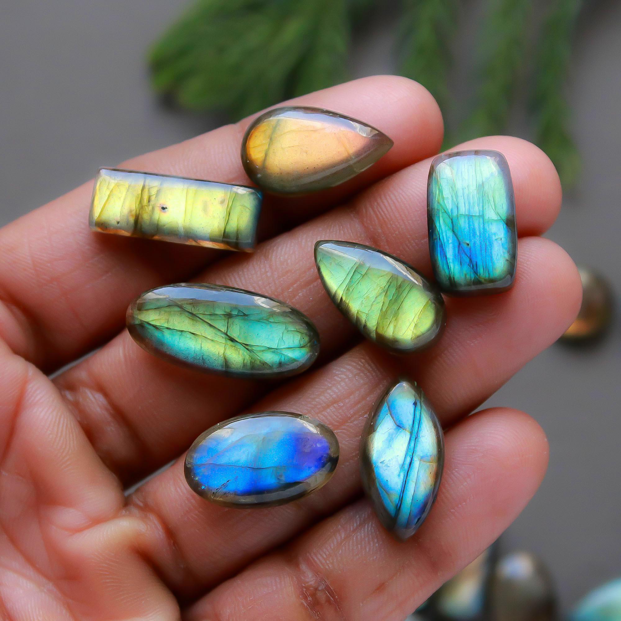 31 Pcs 240 Cts  Natural Labradorite Cabochon Loose Gemstone Jewelry Semi-Precious Healing Crystal Lots 10x10-23x10mm 13314