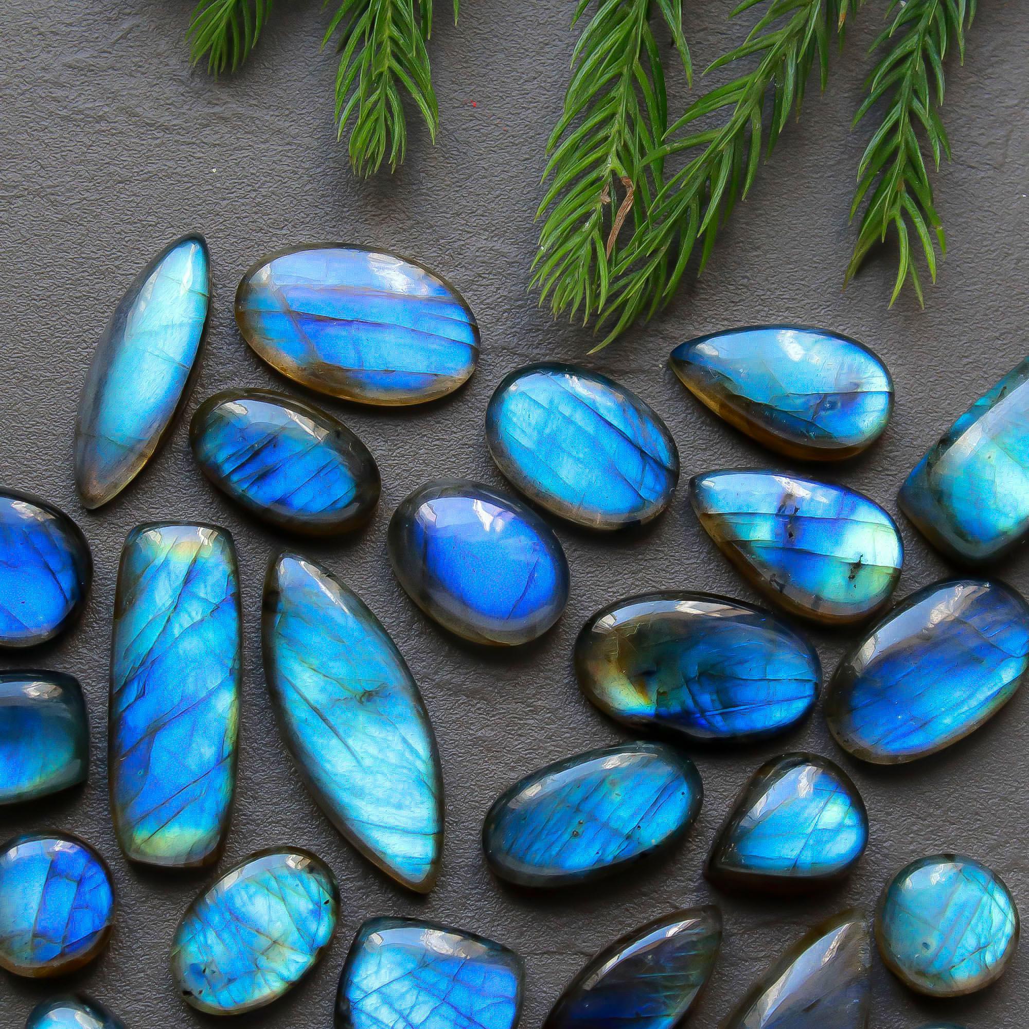 28 Pcs 200 Cts  Natural Labradorite Cabochon Loose Gemstone Jewelry Semi-Precious Healing Crystal Lots 10x10-27x10mm 13315