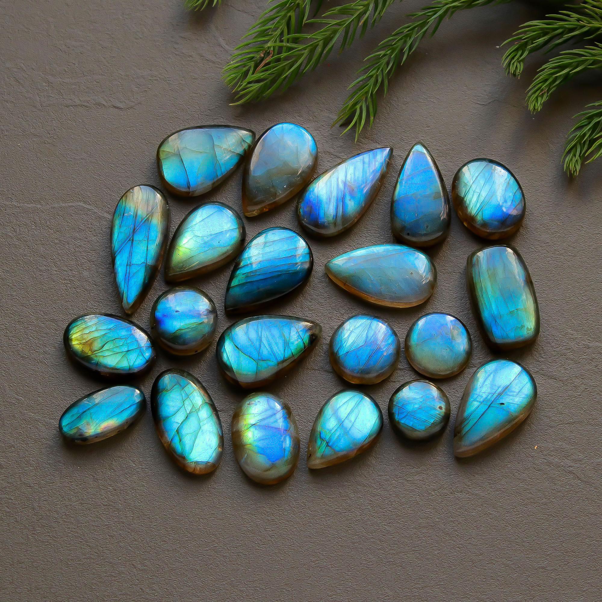 21 Pcs 221 Cts  Natural Labradorite Cabochon Loose Gemstone Jewelry Semi-Precious Healing Crystal Lots 11x11-26x11mm 13316