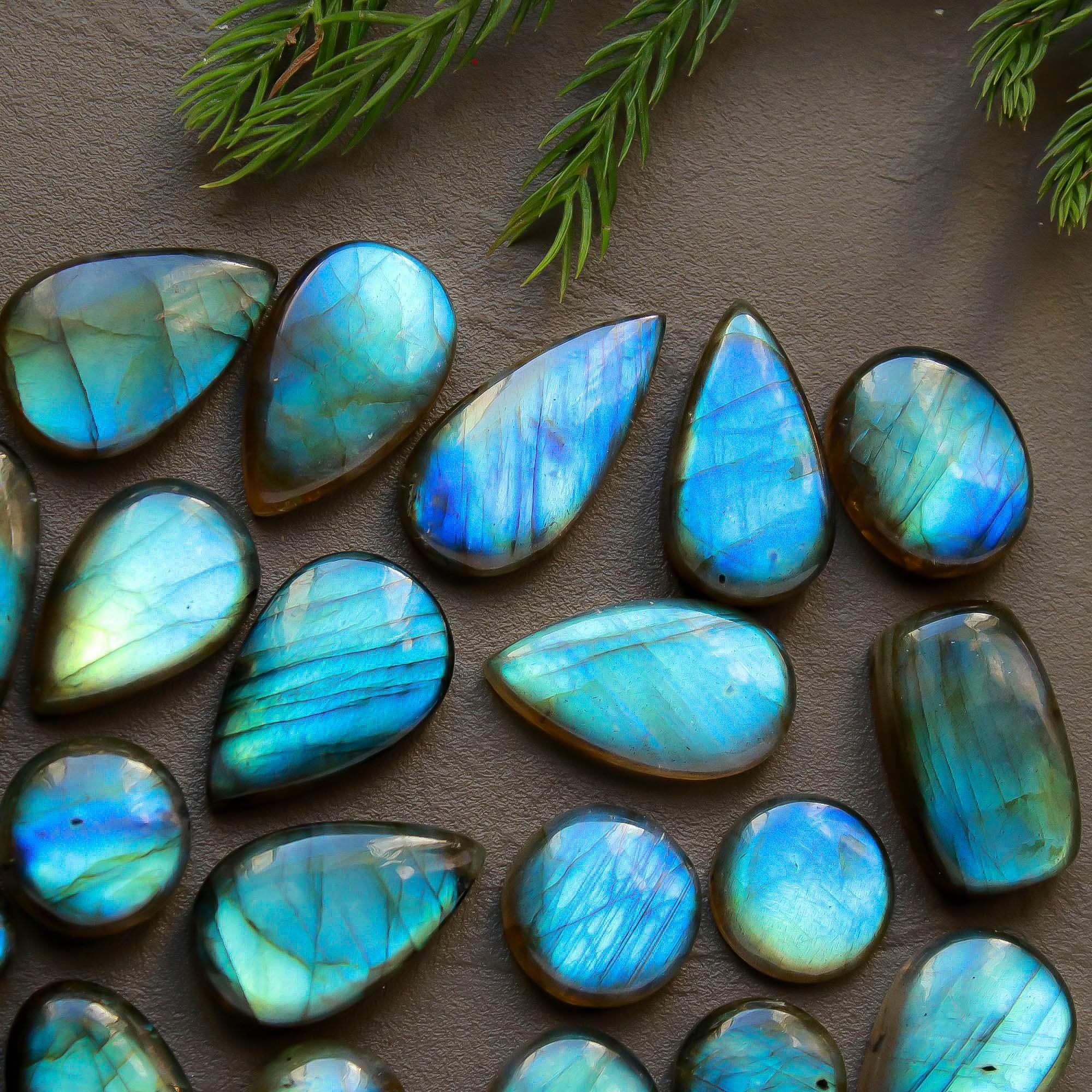 21 Pcs 221 Cts  Natural Labradorite Cabochon Loose Gemstone Jewelry Semi-Precious Healing Crystal Lots 11x11-26x11mm 13316