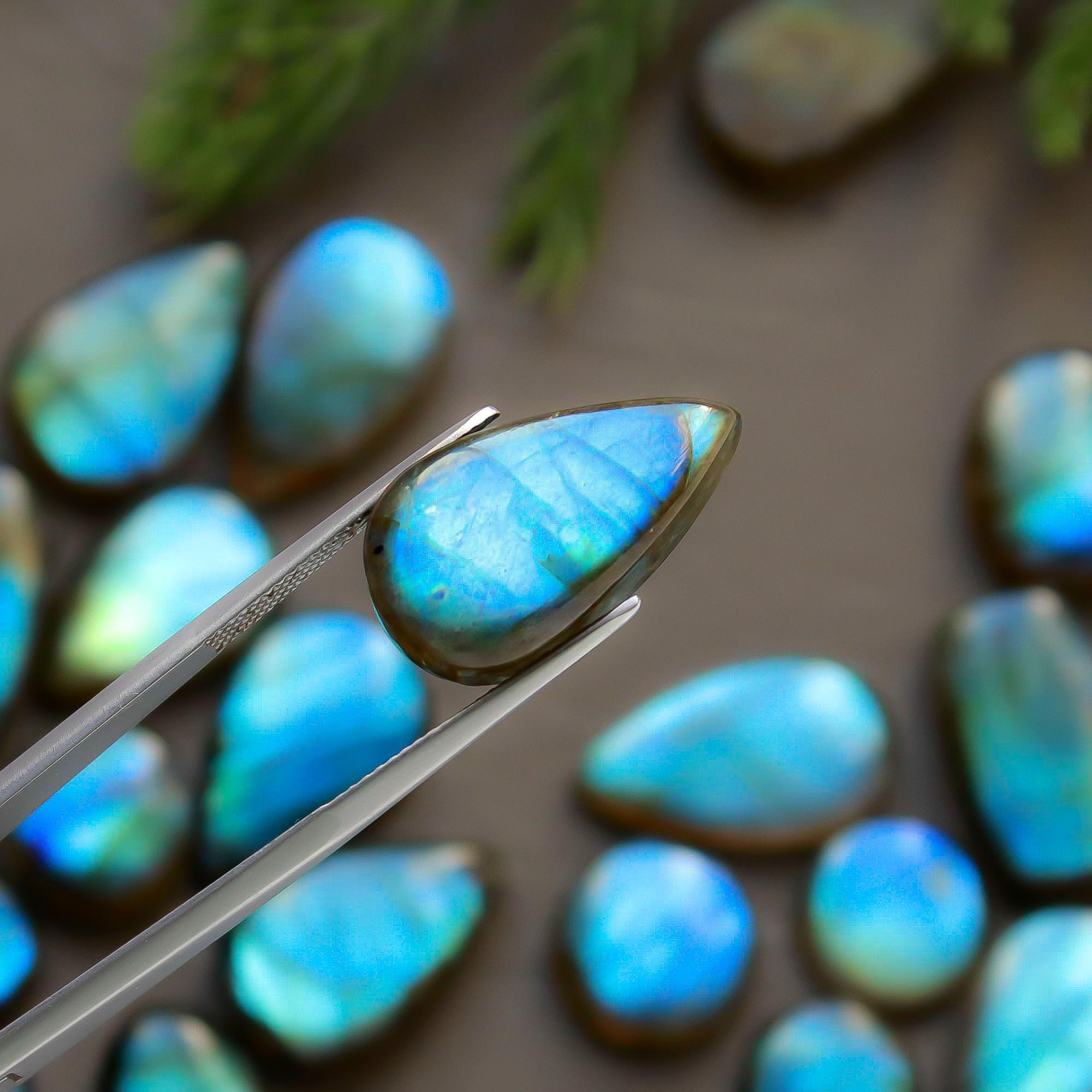 21 Pcs 221 Cts  Natural Labradorite Cabochon Loose Gemstone Jewelry Semi-Precious Healing Crystal Lots 11x11-26x11mm 13316