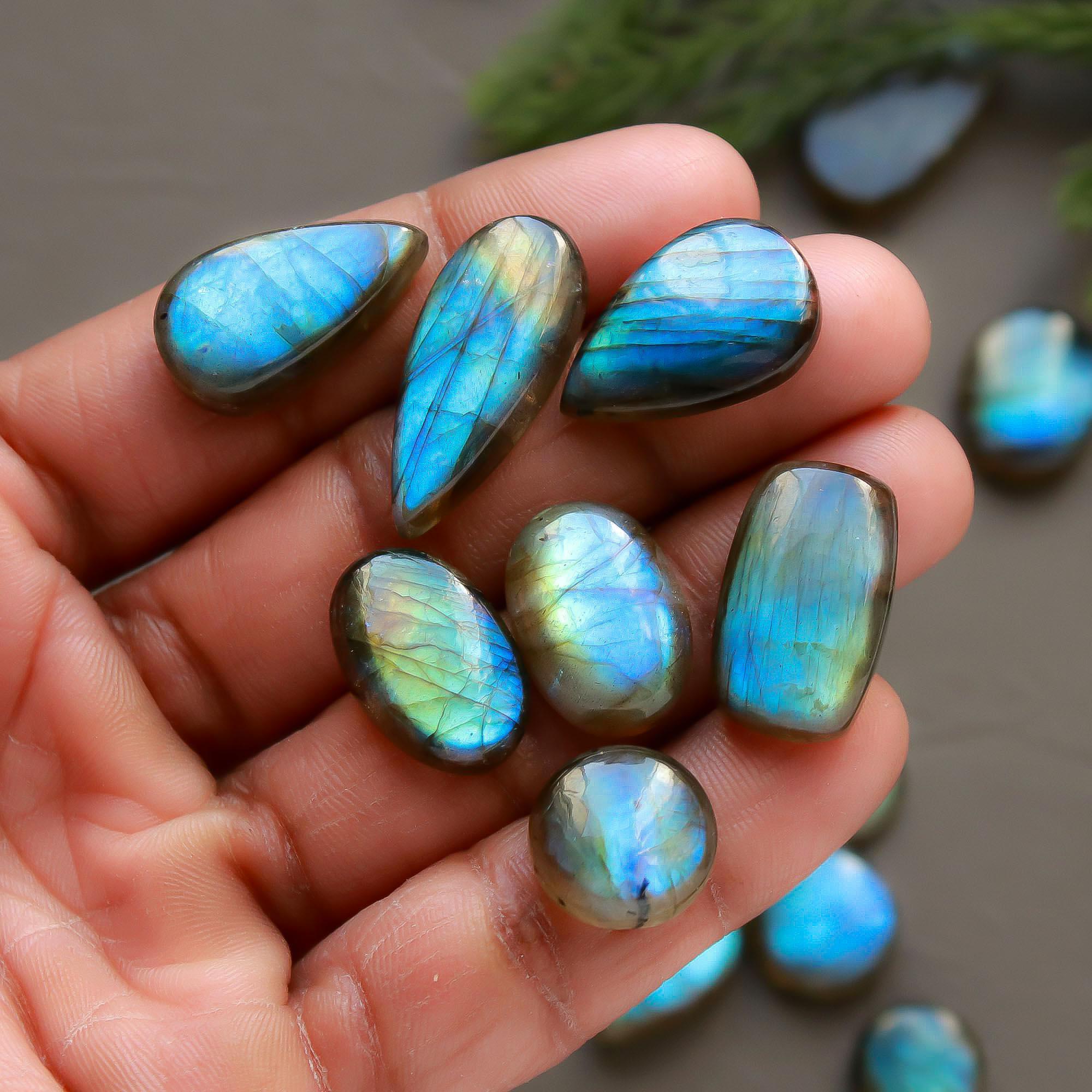 21 Pcs 221 Cts  Natural Labradorite Cabochon Loose Gemstone Jewelry Semi-Precious Healing Crystal Lots 11x11-26x11mm 13316