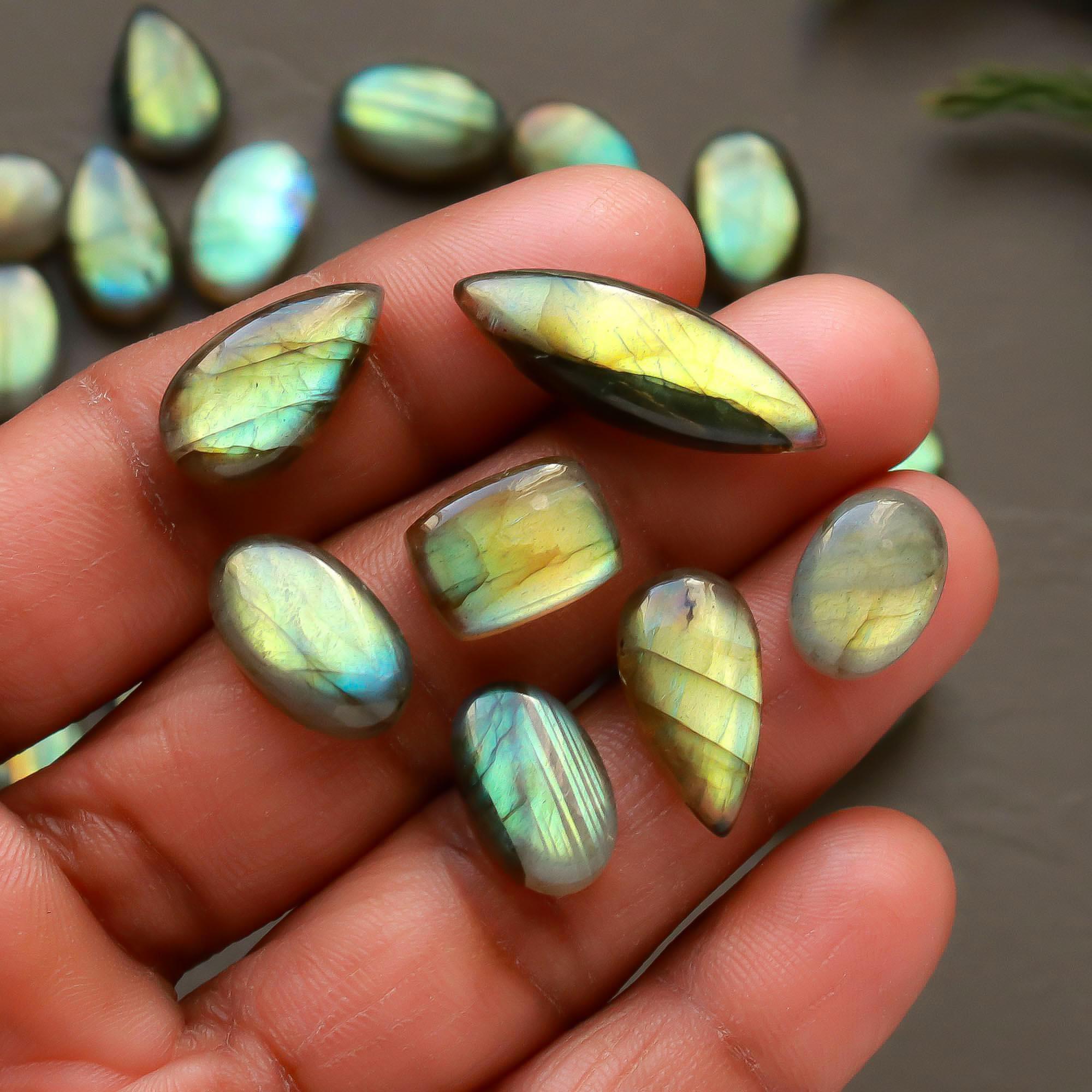 52 Pcs 240 Cts  Natural Labradorite Cabochon Loose Gemstone Jewelry Semi-Precious Healing Crystal Lots 7x7-25x8mm 13317