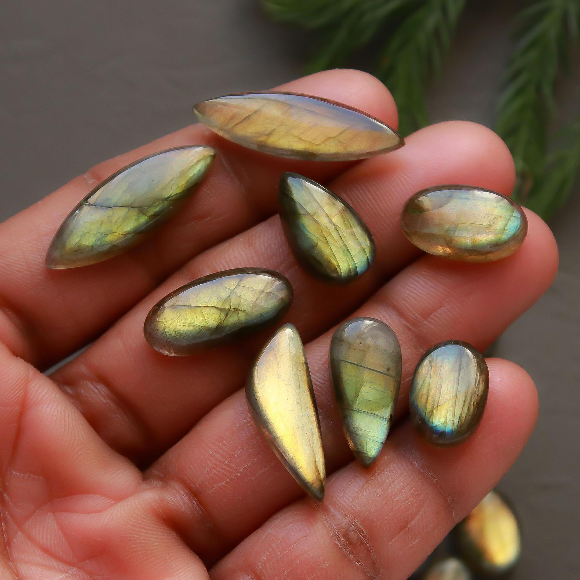 39 Pcs 191 Cts  Natural Labradorite Cabochon Loose Gemstone Jewelry Semi-Precious Healing Crystal Lots 10x7-28x8mm 13318