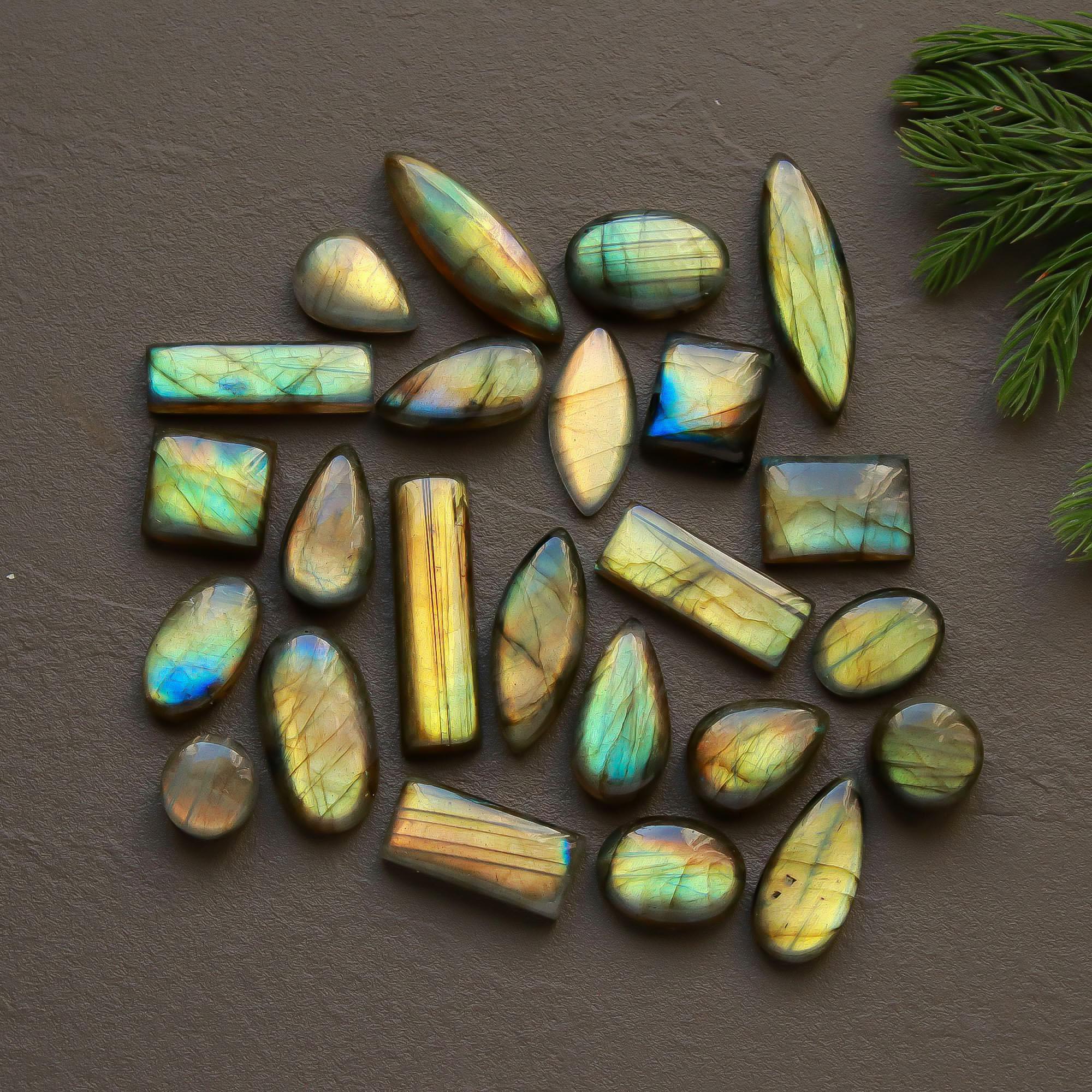 24 Pcs 179 Cts  Natural Labradorite Cabochon Loose Gemstone Jewelry Semi-Precious Healing Crystal Lots 13x9-27x7mm 13320