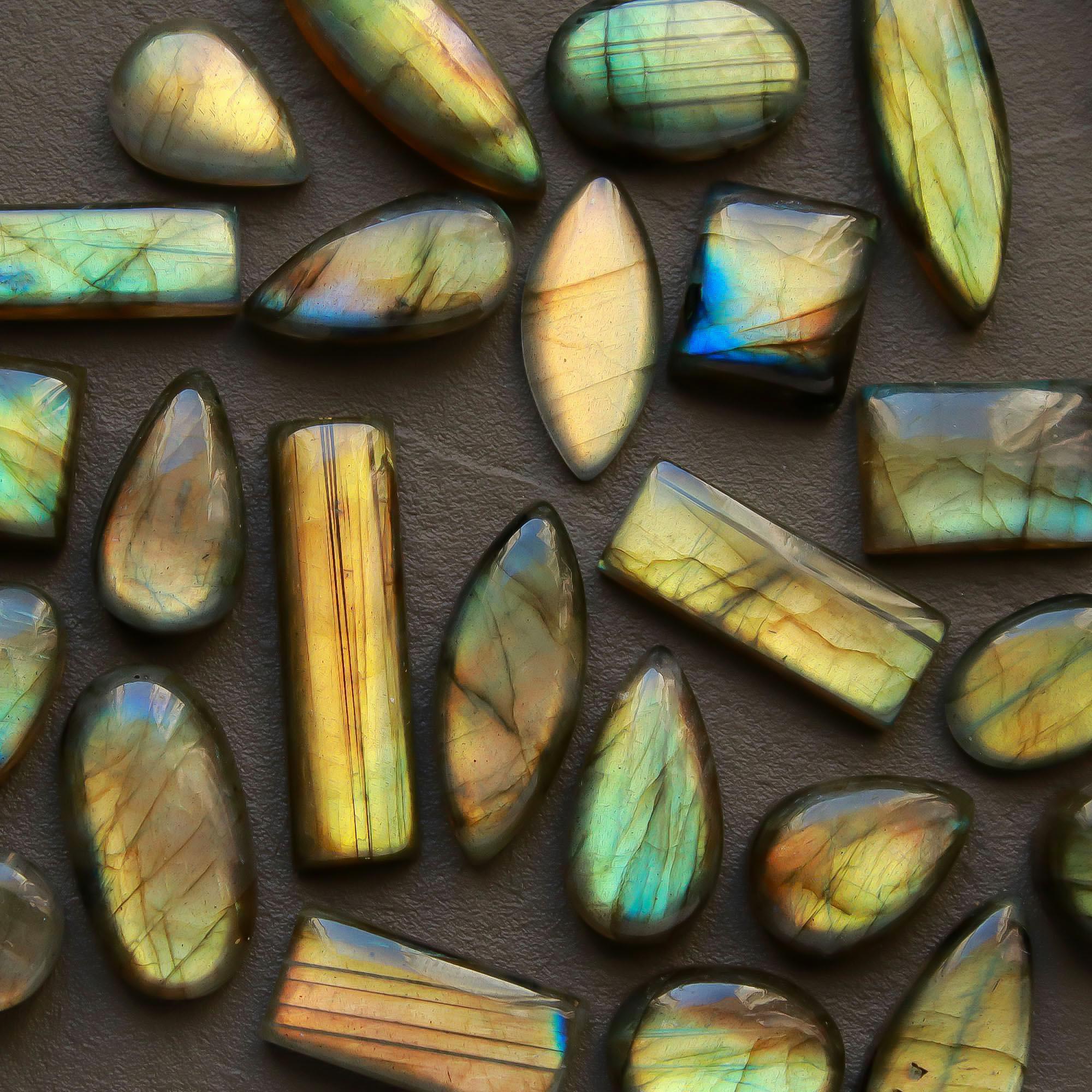 24 Pcs 179 Cts  Natural Labradorite Cabochon Loose Gemstone Jewelry Semi-Precious Healing Crystal Lots 13x9-27x7mm 13320