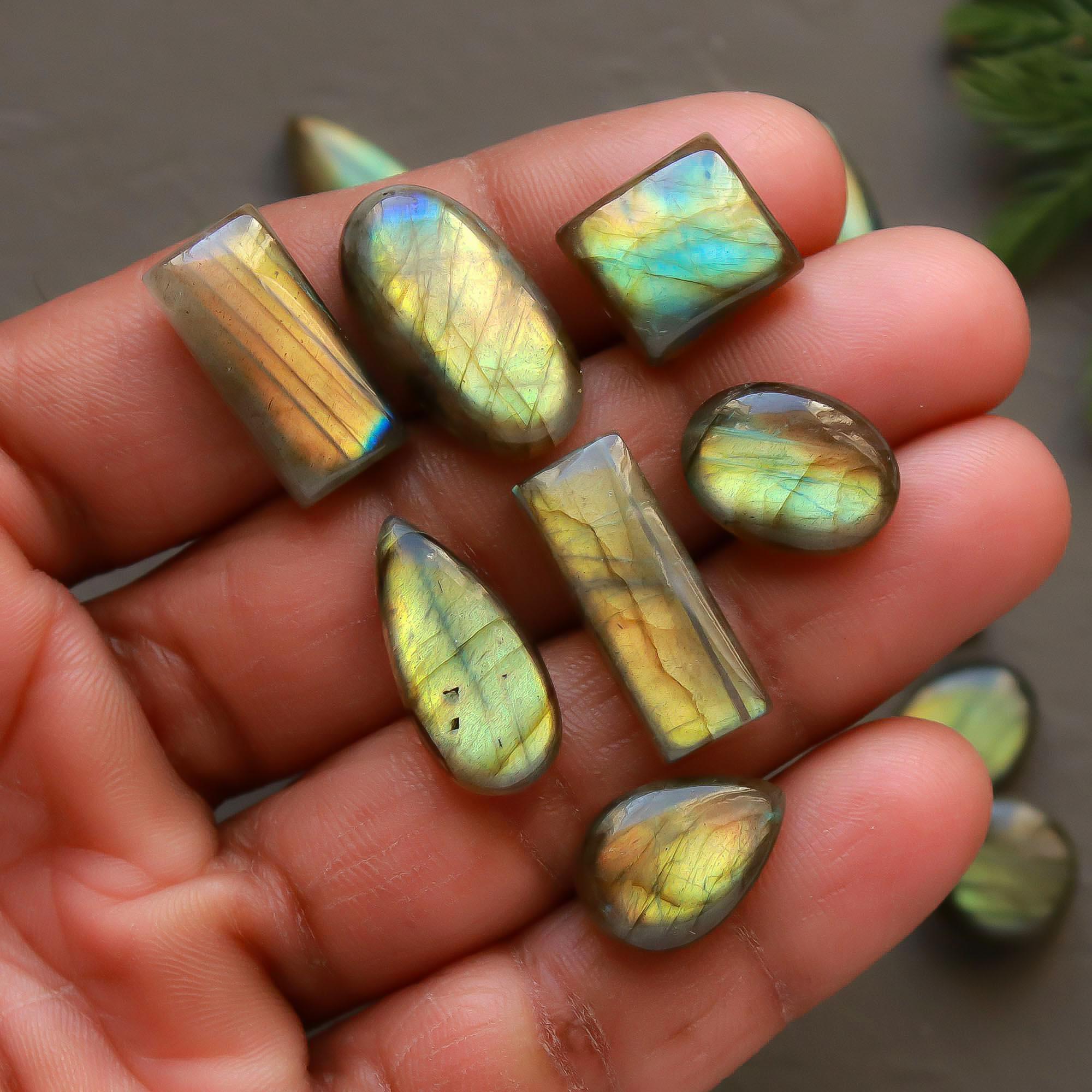 24 Pcs 179 Cts  Natural Labradorite Cabochon Loose Gemstone Jewelry Semi-Precious Healing Crystal Lots 13x9-27x7mm 13320