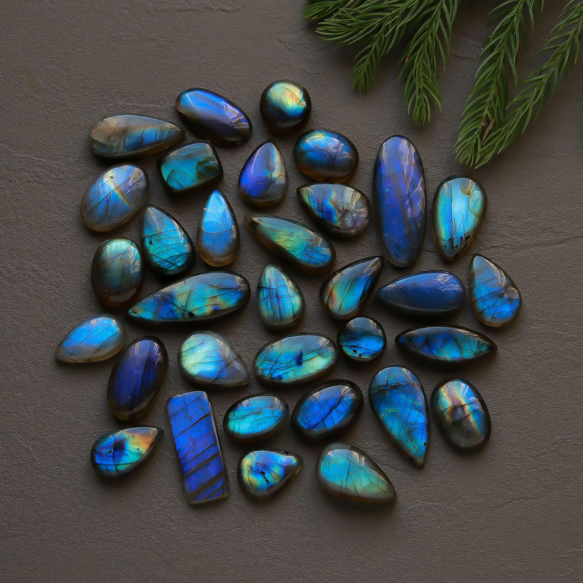 33 Pcs 254 Cts  Natural Labradorite Cabochon Loose Gemstone Jewelry Semi-Precious Healing Crystal Lots 10x10-28x11mm 13321