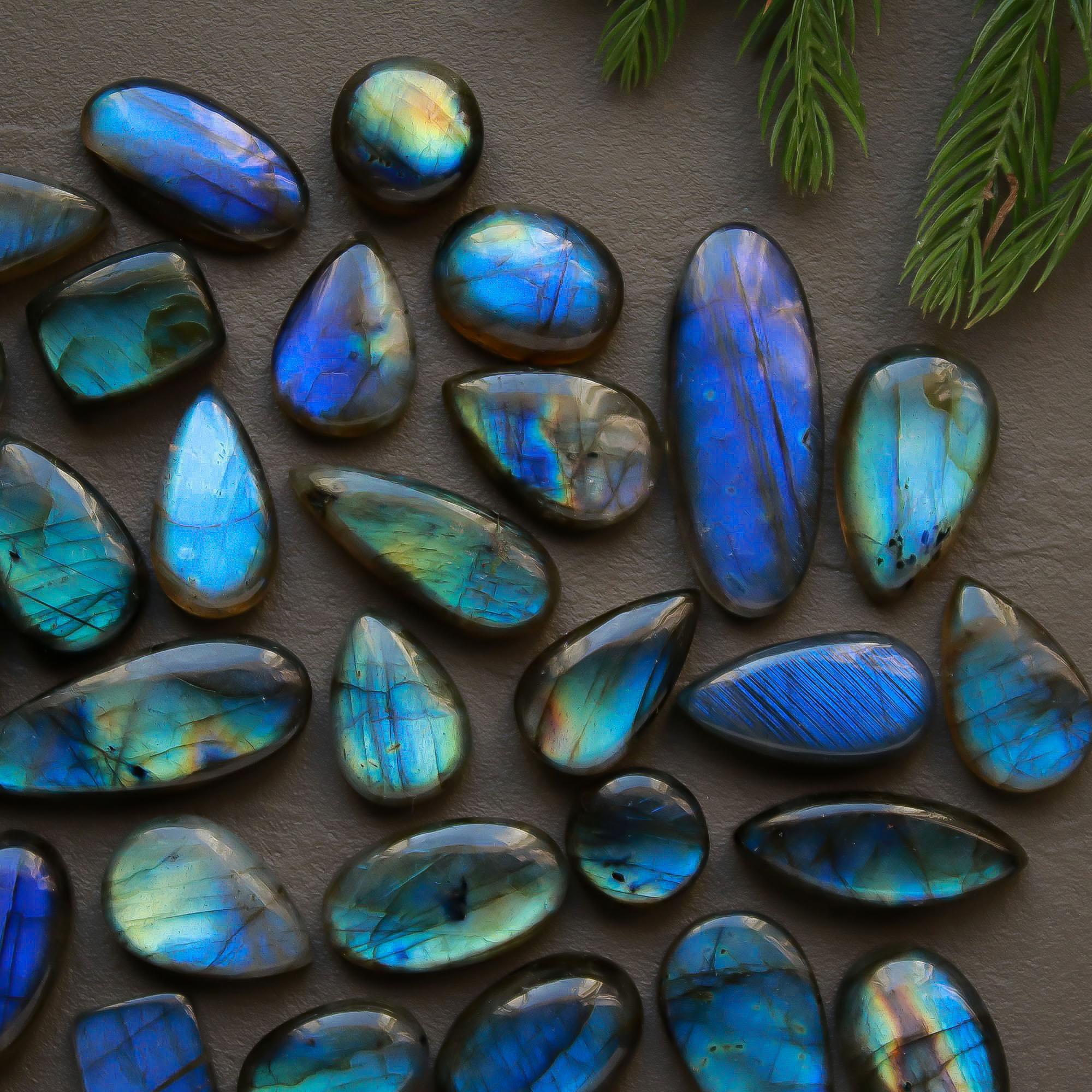 33 Pcs 254 Cts  Natural Labradorite Cabochon Loose Gemstone Jewelry Semi-Precious Healing Crystal Lots 10x10-28x11mm 13321