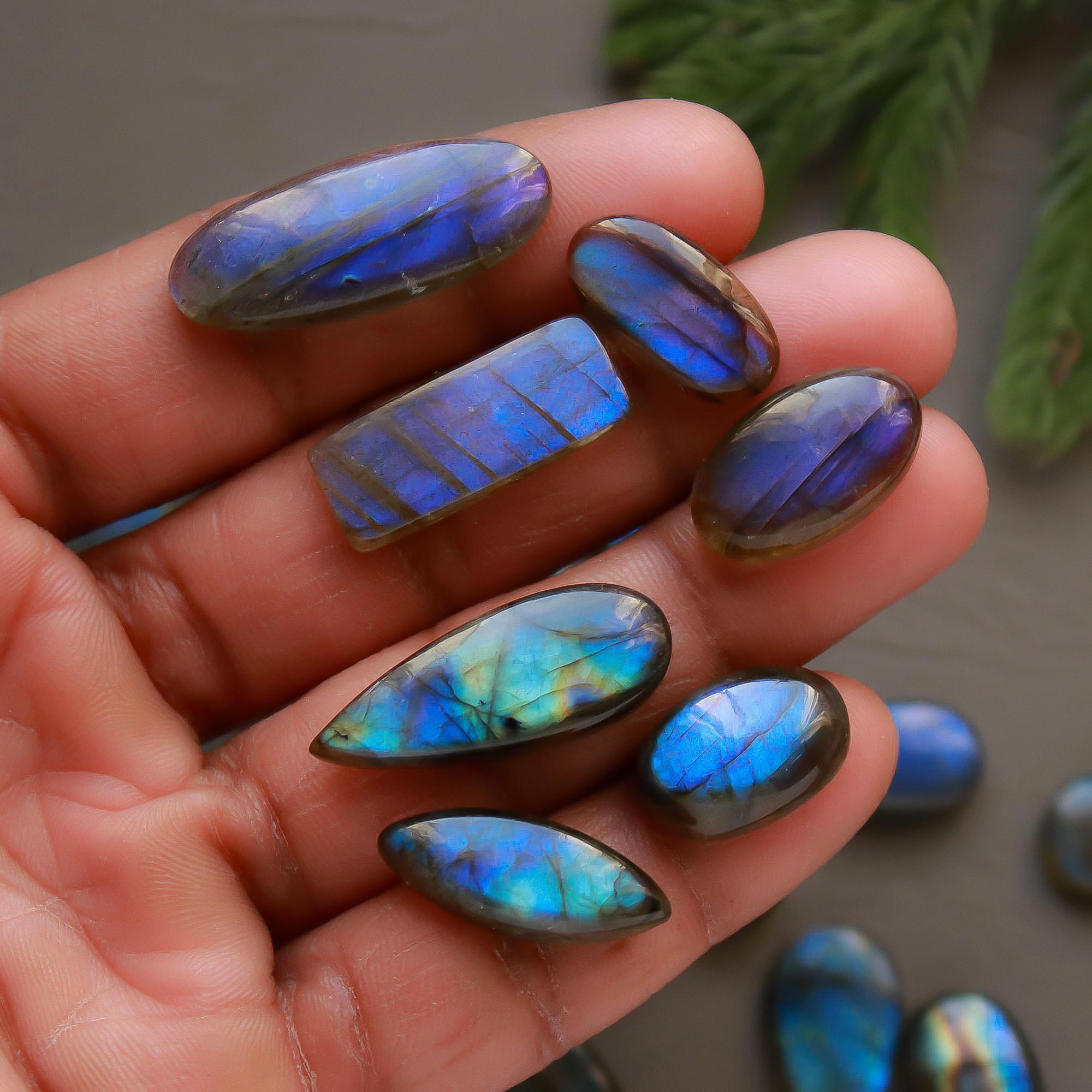 33 Pcs 254 Cts  Natural Labradorite Cabochon Loose Gemstone Jewelry Semi-Precious Healing Crystal Lots 10x10-28x11mm 13321