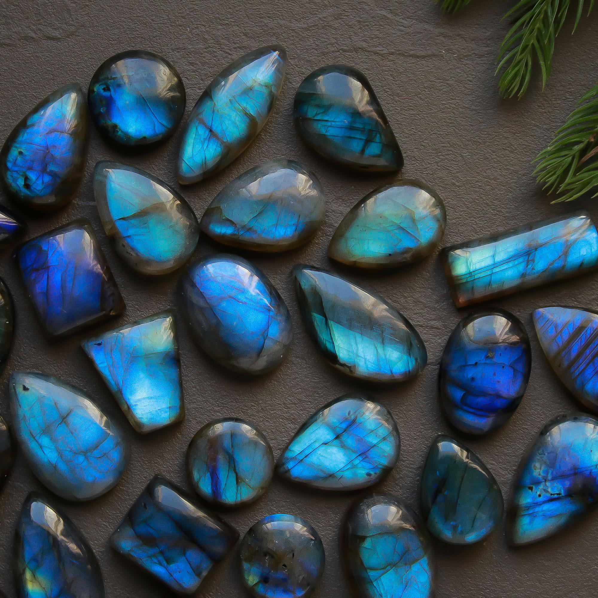 32 Pcs 328 Cts  Natural Labradorite Cabochon Loose Gemstone Jewelry Semi-Precious Healing Crystal Lots 11x11-26x11mm 13322