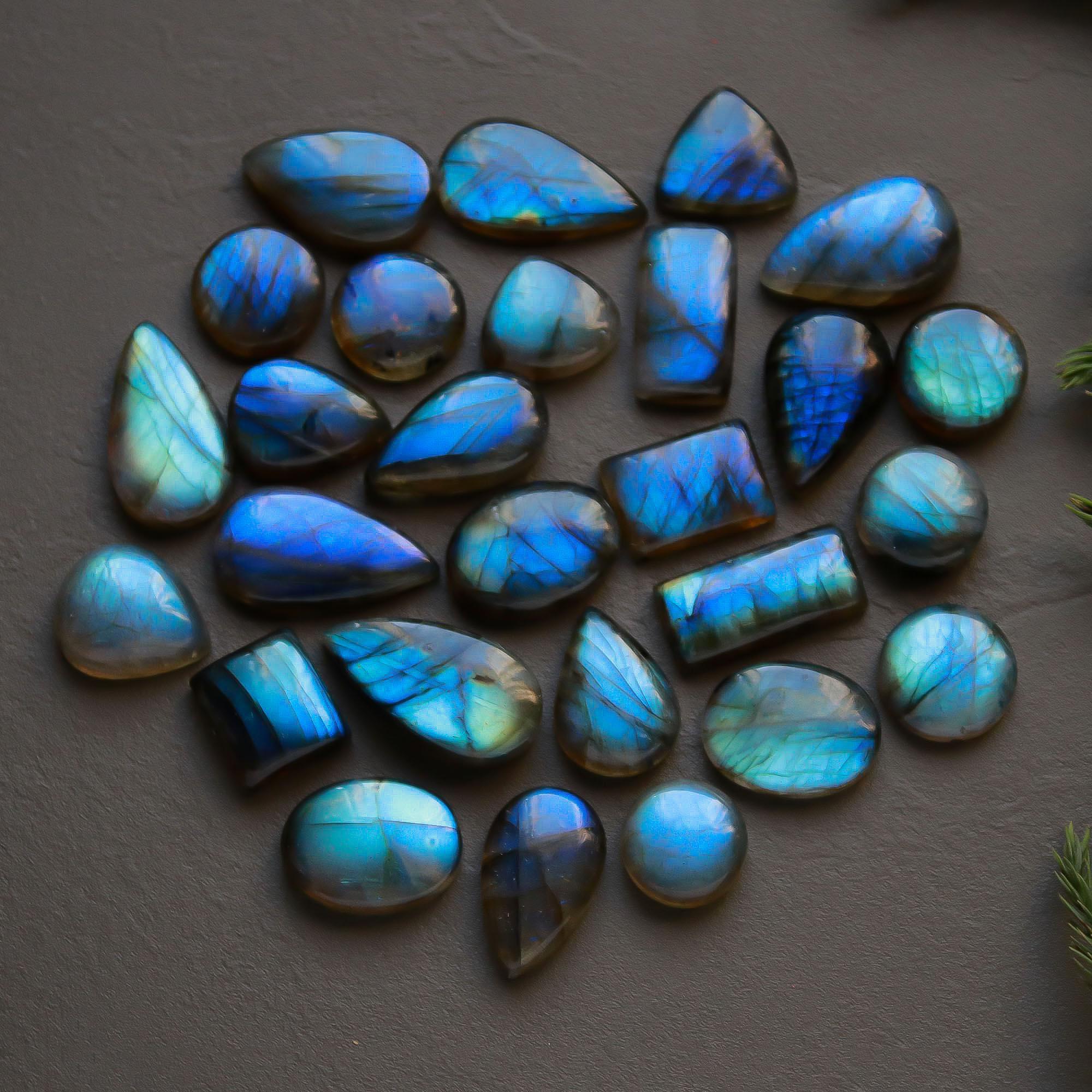 27 Pcs 261 Cts  Natural Labradorite Cabochon Loose Gemstone Jewelry Semi-Precious Healing Crystal Lots 12x12-23x12mm 13325