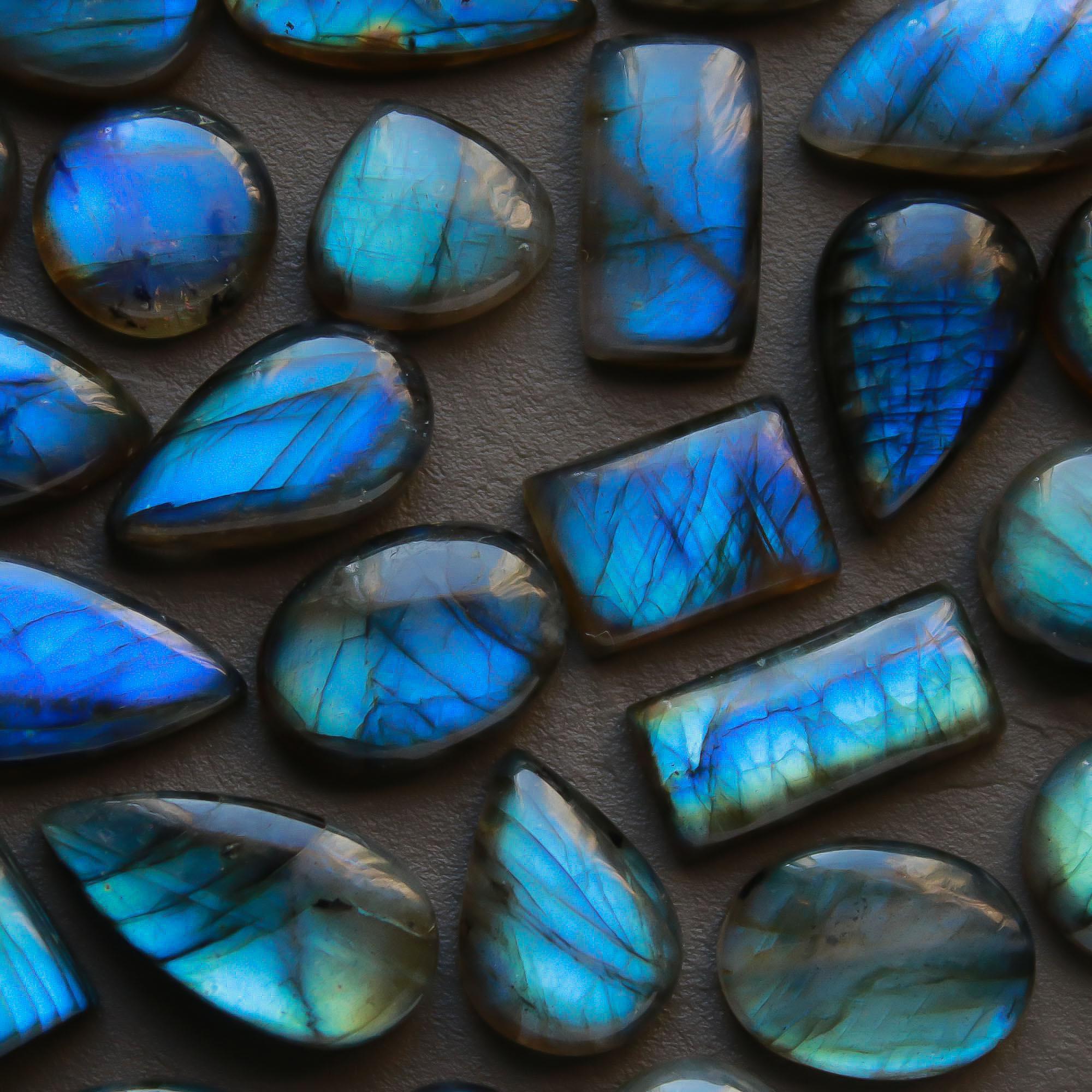 27 Pcs 261 Cts  Natural Labradorite Cabochon Loose Gemstone Jewelry Semi-Precious Healing Crystal Lots 12x12-23x12mm 13325