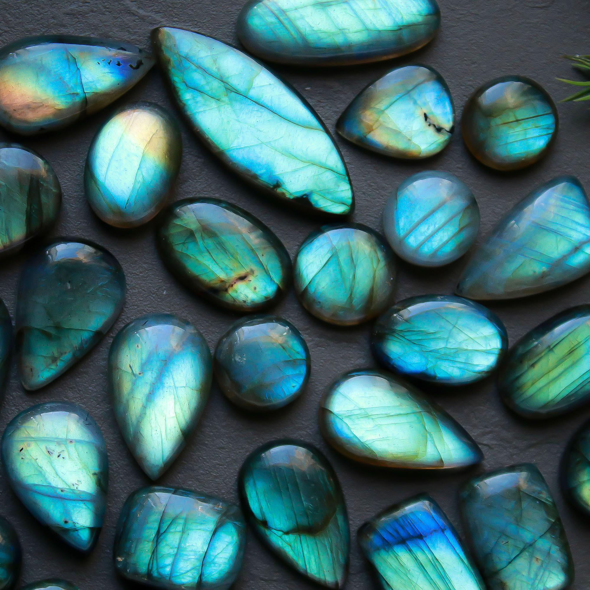 32 Pcs 346 Cts  Natural Labradorite Cabochon Loose Gemstone Jewelry Semi-Precious Healing Crystal Lots 11x11-35x12mm 13326