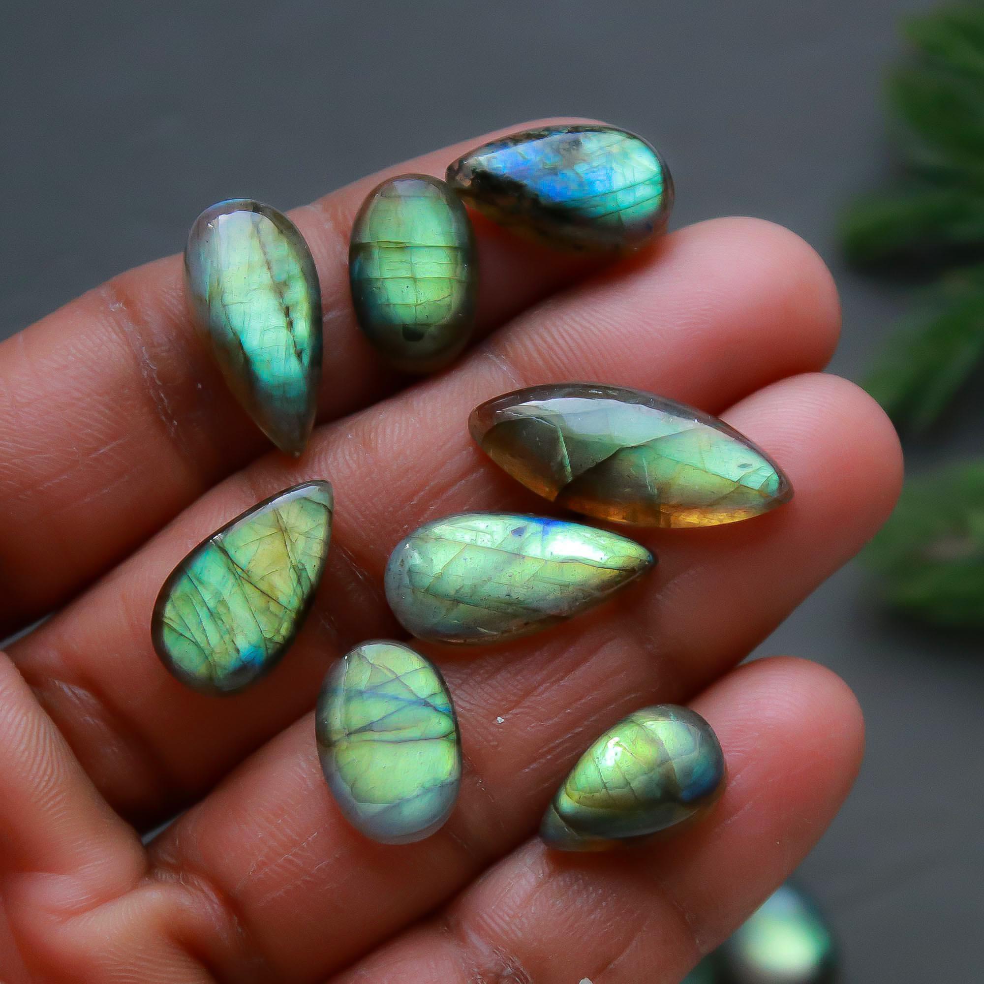 44 Pcs 195 Cts  Natural Labradorite Cabochon Loose Gemstone Jewelry Semi-Precious Healing Crystal Lots 8x8-23x9mm 13327