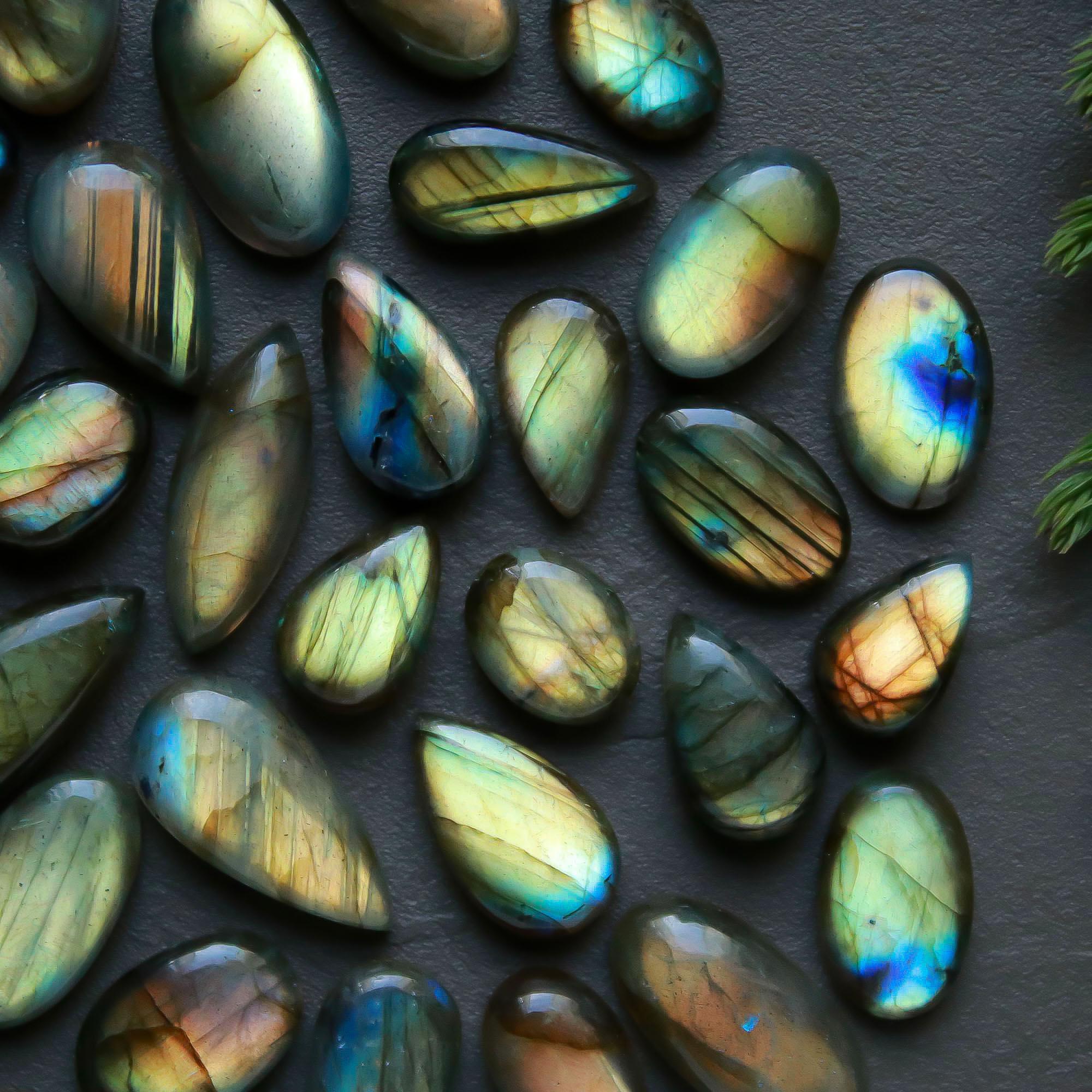 34 Pcs 179 Cts  Natural Labradorite Cabochon Loose Gemstone Jewelry Semi-Precious Healing Crystal Lots 9x9-27x7mm 13328