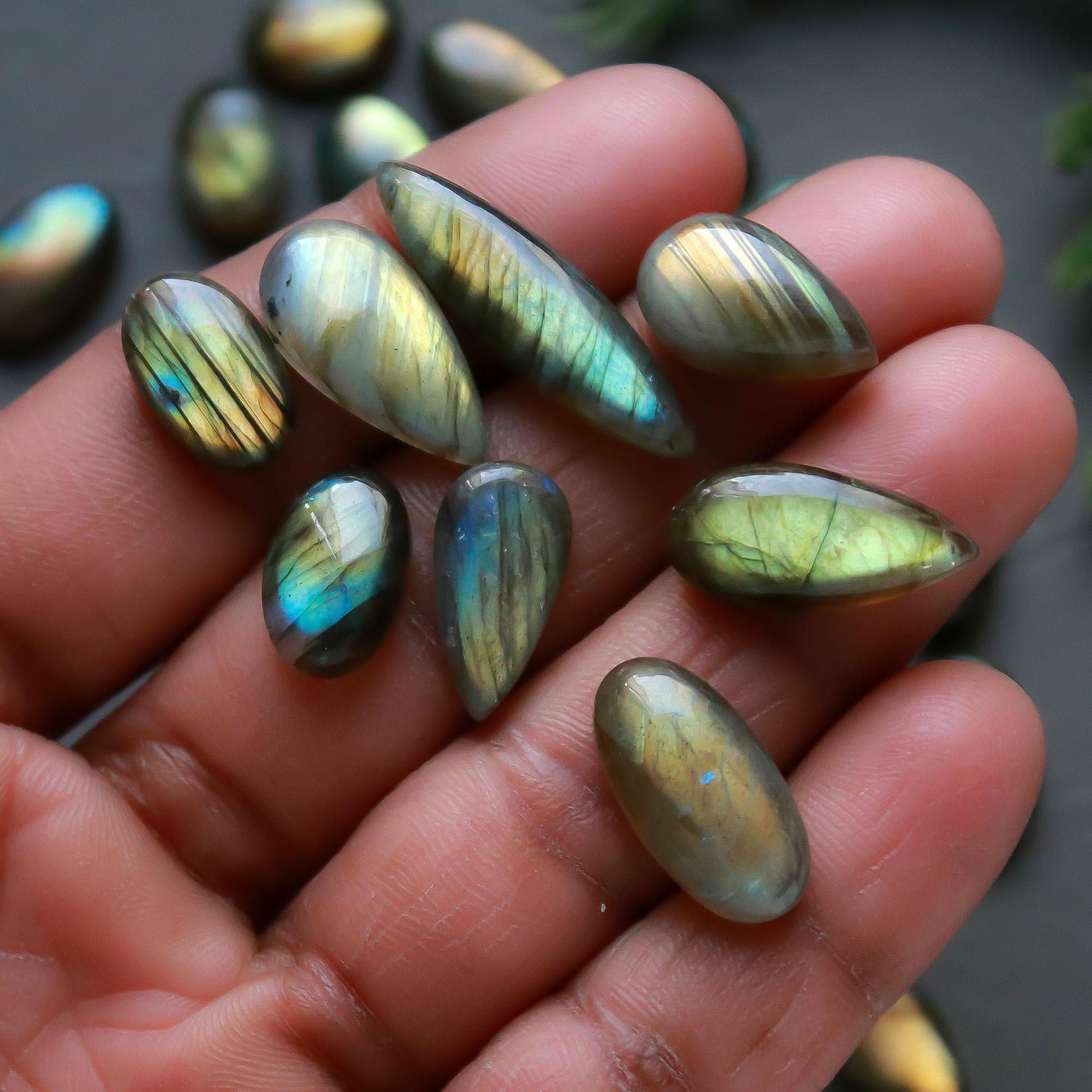 34 Pcs 179 Cts  Natural Labradorite Cabochon Loose Gemstone Jewelry Semi-Precious Healing Crystal Lots 9x9-27x7mm 13328