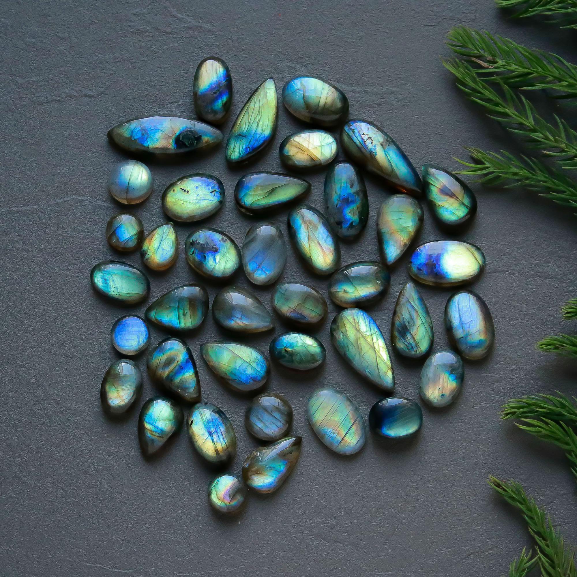 39 Pcs 186 Cts  Natural Labradorite Cabochon Loose Gemstone Jewelry Semi-Precious Healing Crystal Lots 7x7-21x8mm 13329