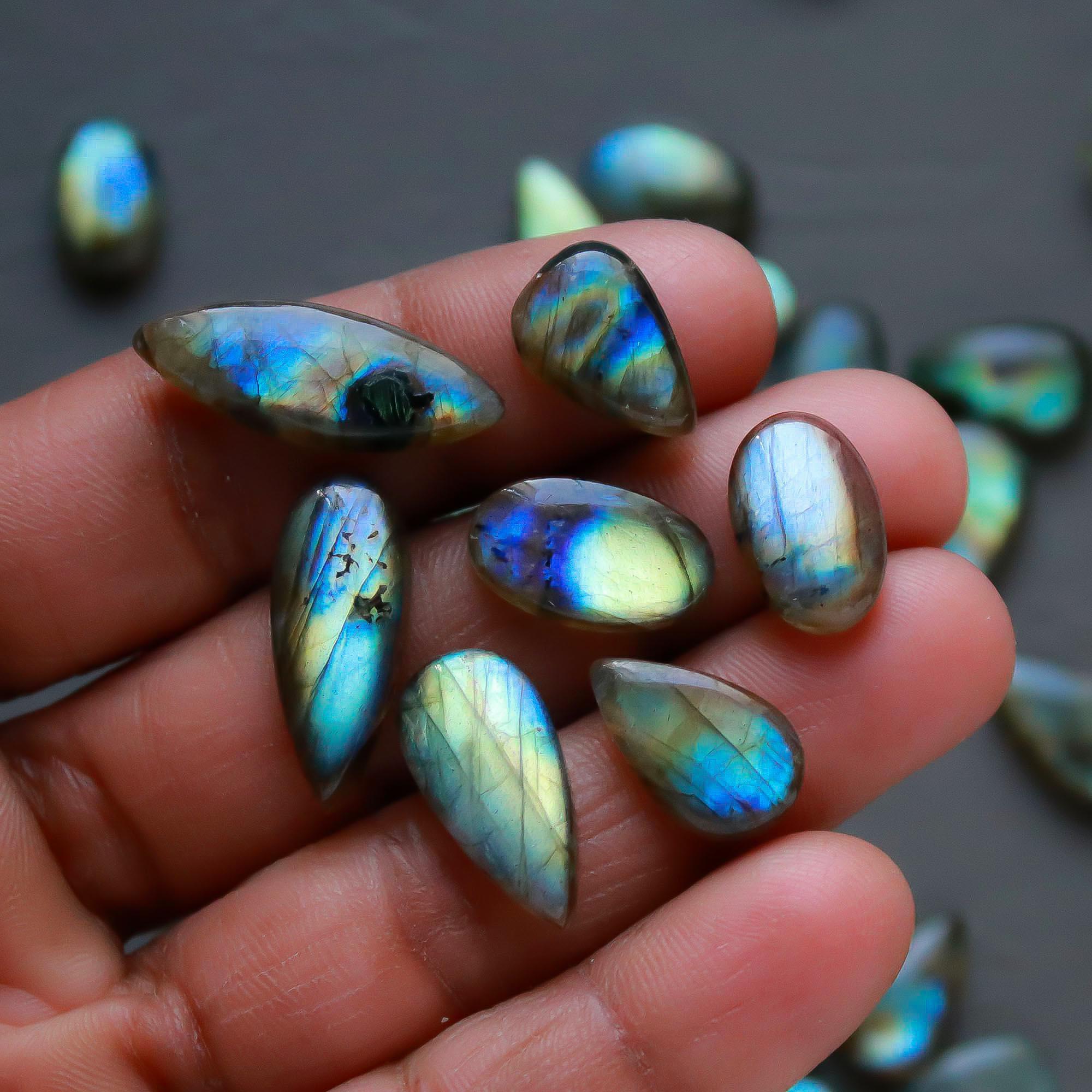 39 Pcs 186 Cts  Natural Labradorite Cabochon Loose Gemstone Jewelry Semi-Precious Healing Crystal Lots 7x7-21x8mm 13329