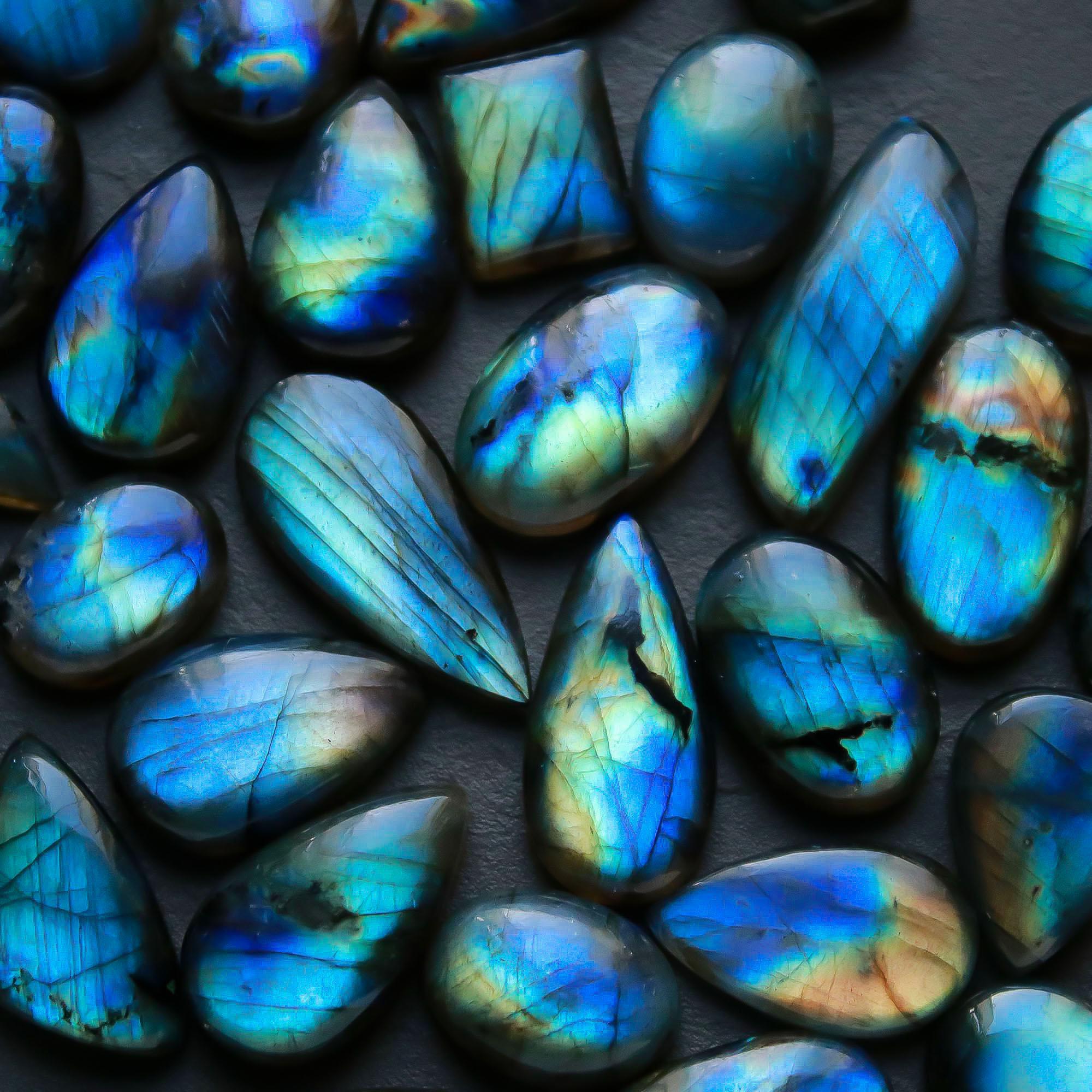 34 Pcs 367 Cts  Natural Labradorite Cabochon Loose Gemstone Jewelry Semi-Precious Healing Crystal Lots 12x12-27x10mm 13331